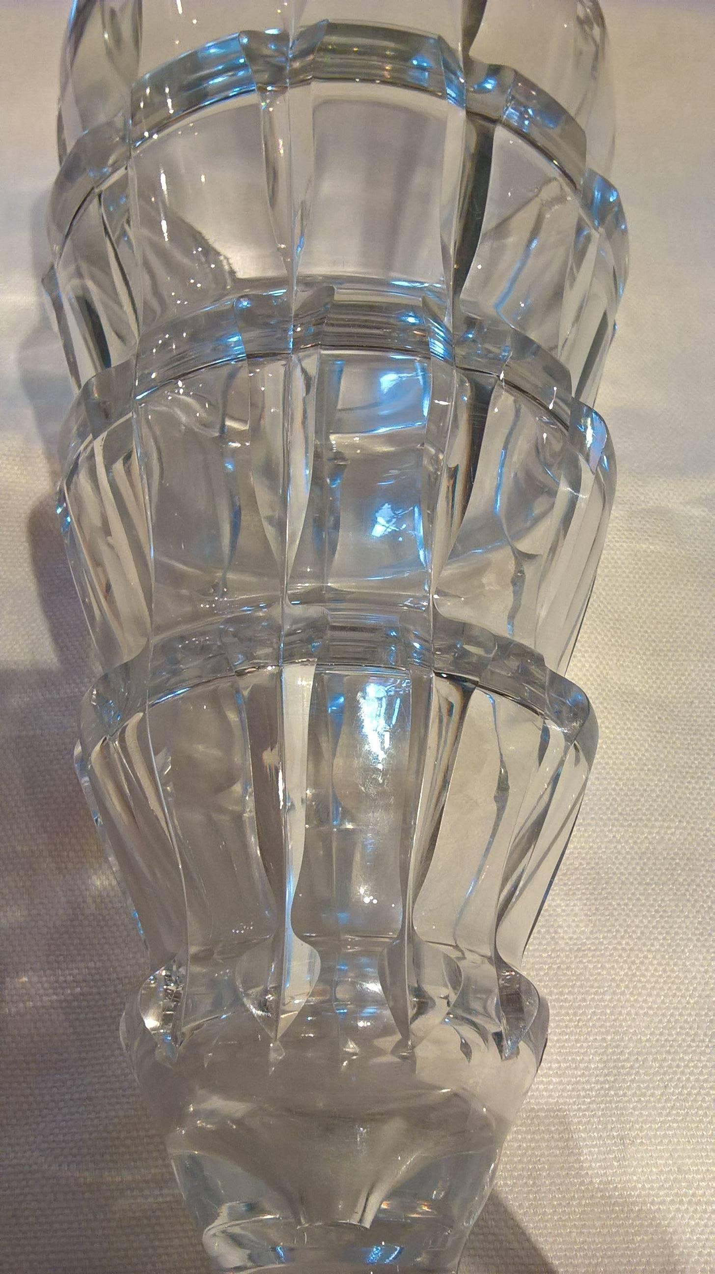 Etched Art Deco French St. Louis Crystal Vase by Sala Jean