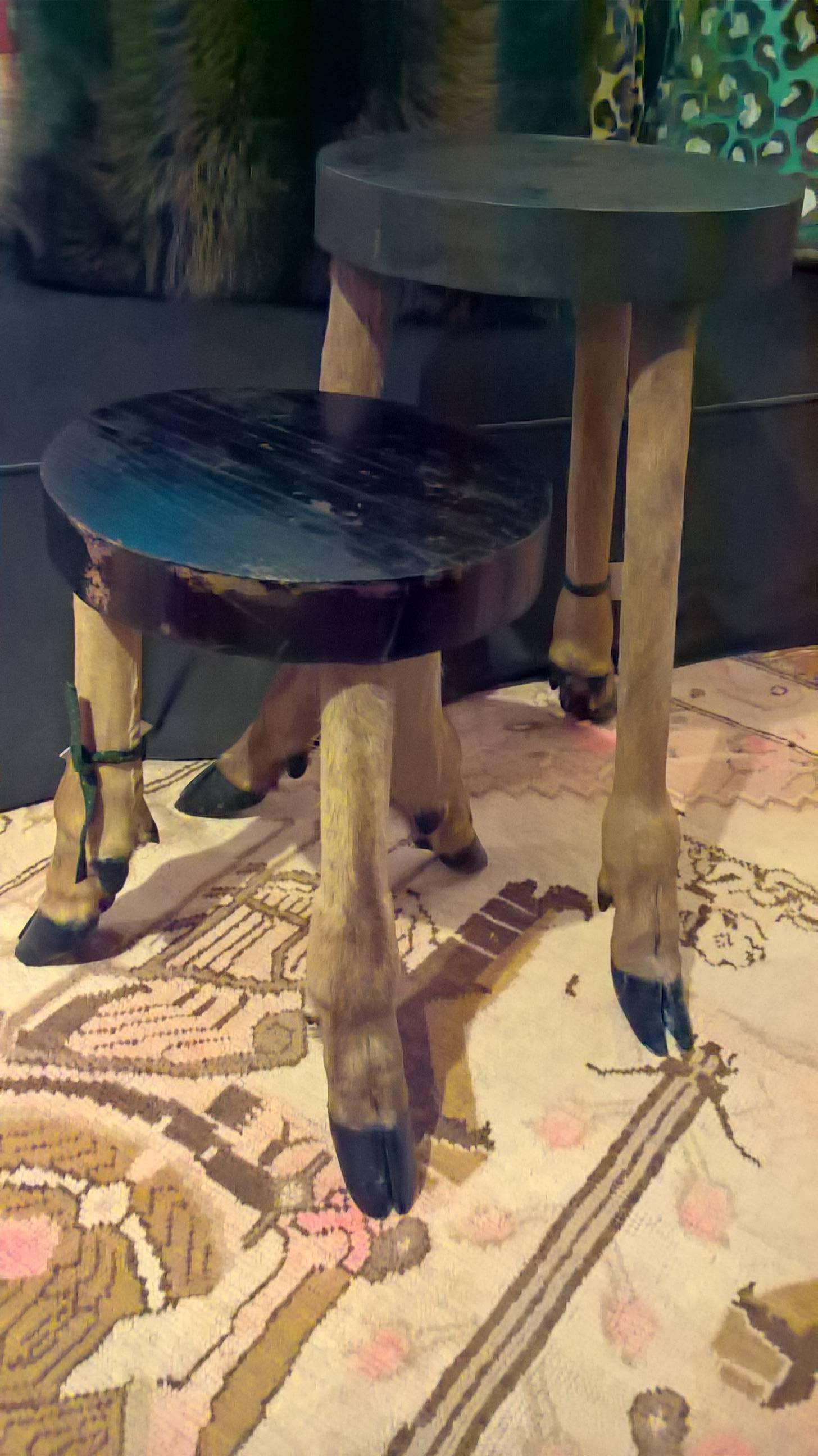 Wood Rustic Pair of Side Tables with Taxidermy Legs