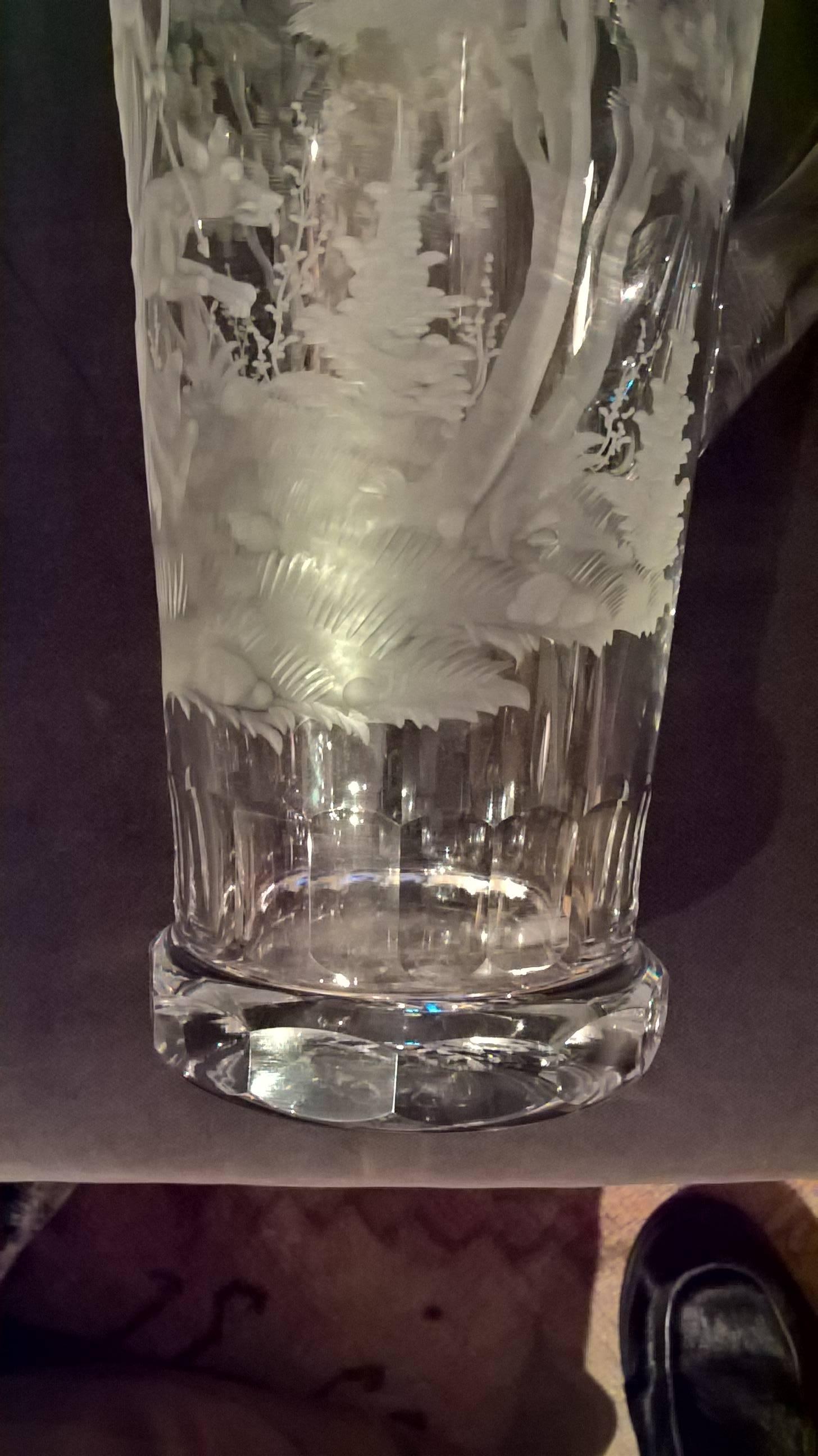 Moser Art Deco Glass Pitcher Hand-Engraved with Diana and Wolfs in Clear Crystal 3