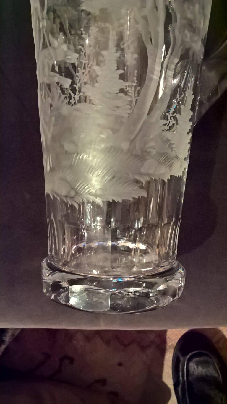 Moser Art Deco Glass Pitcher Hand-Engraved with Diana and Wolfs in