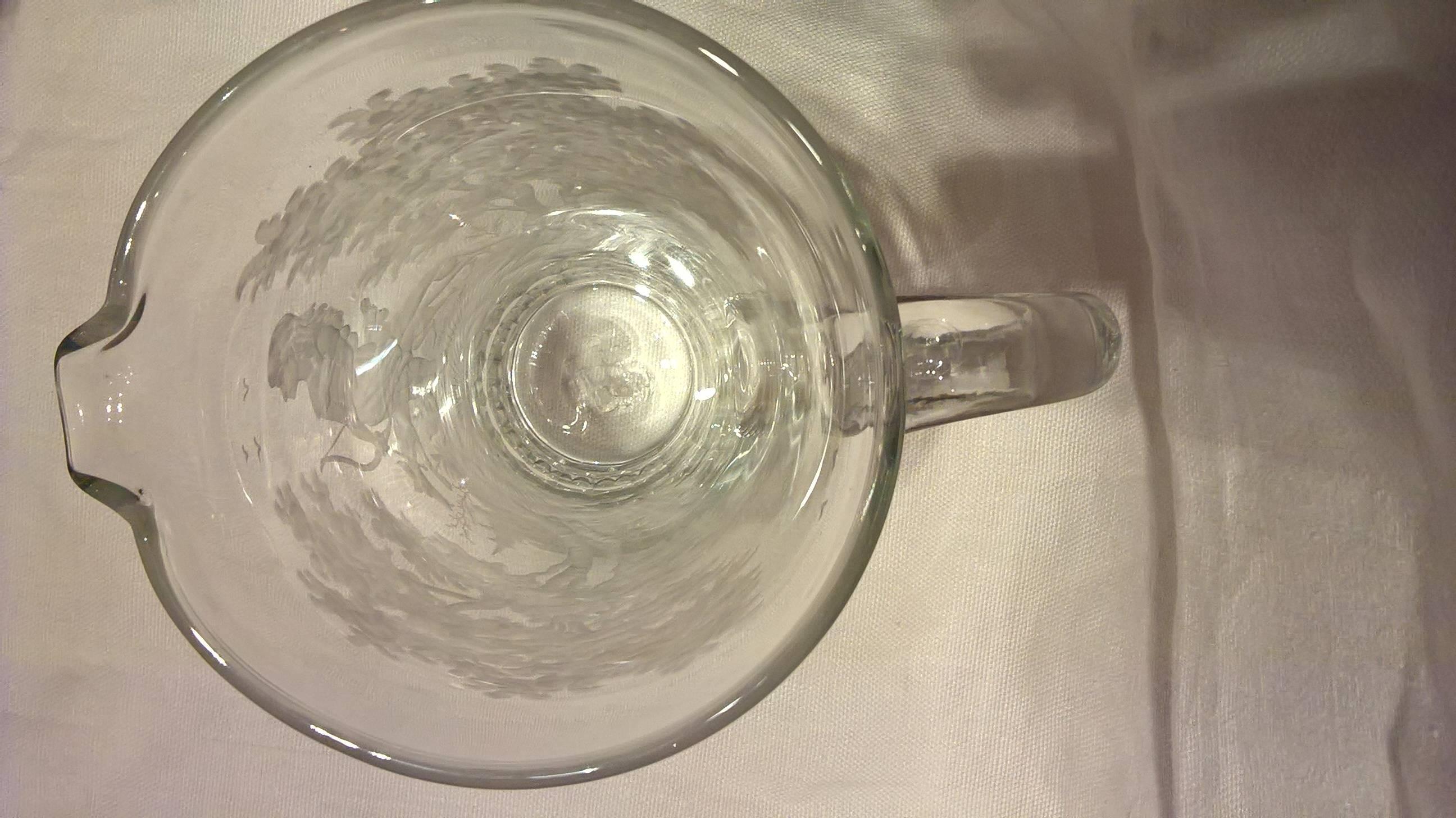 Czech Moser Art Deco Glass Pitcher Hand-Engraved with Diana and Wolfs in Clear Crystal