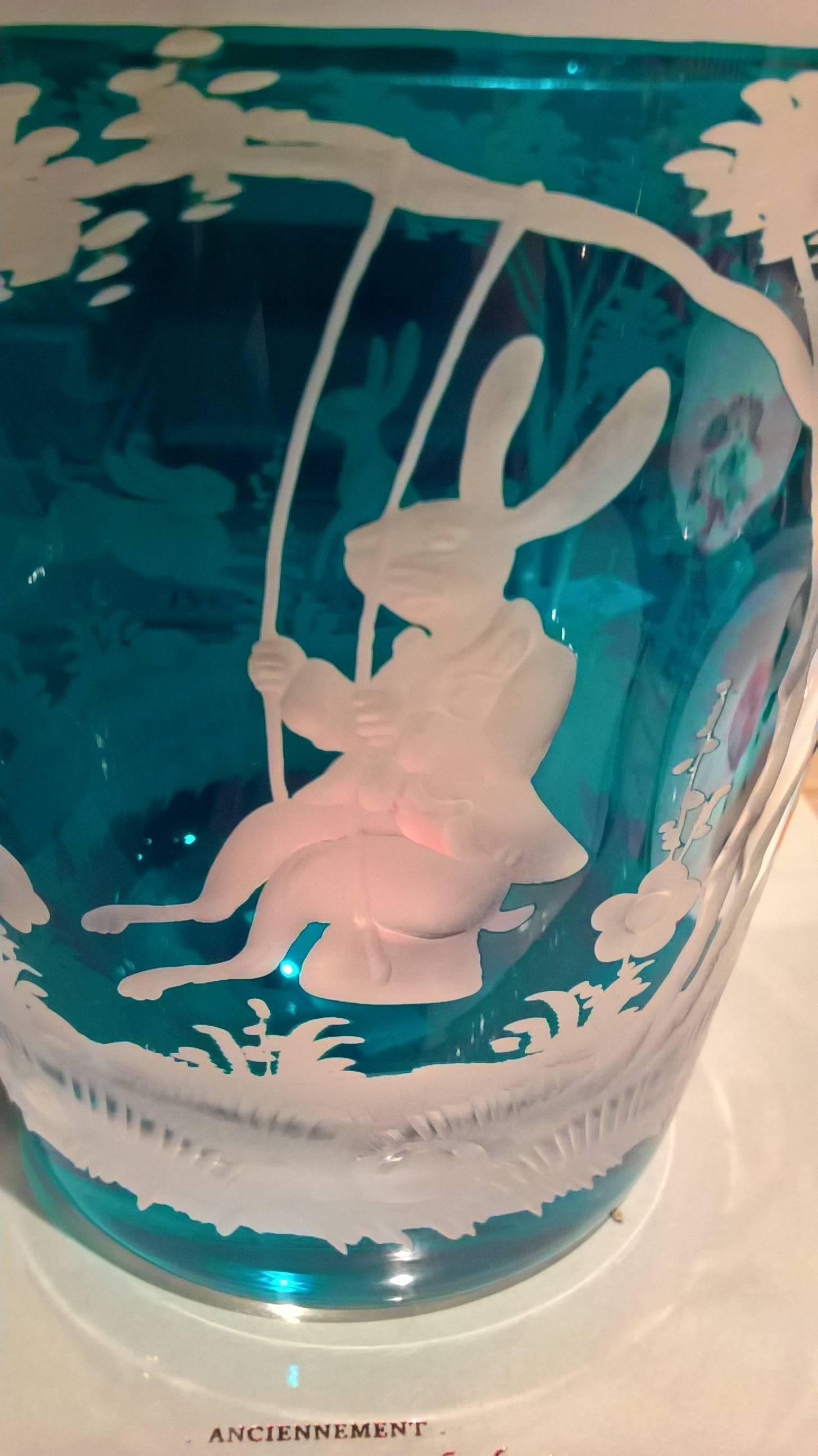 Contemporary Country Crystal Vase with Easter Rabbit Decor in Blue Sofina Boutique Kitzbuehel For Sale