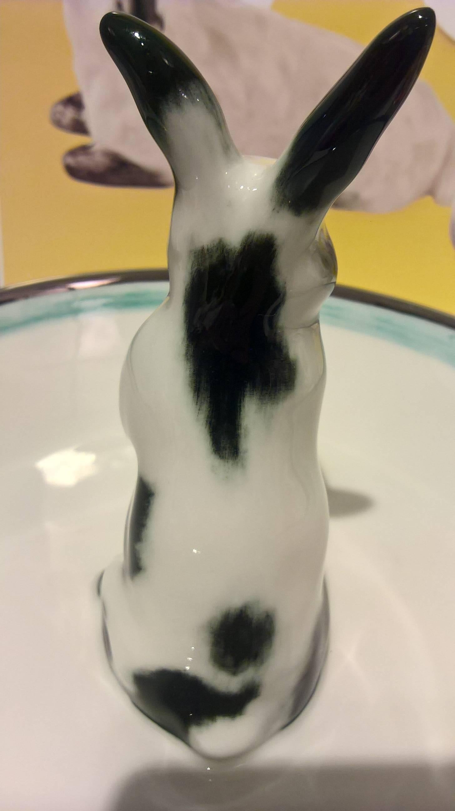 German Modern Easter Porcelain Dish with Rabbit Figure Sofina Boutique Kitzbuehel For Sale