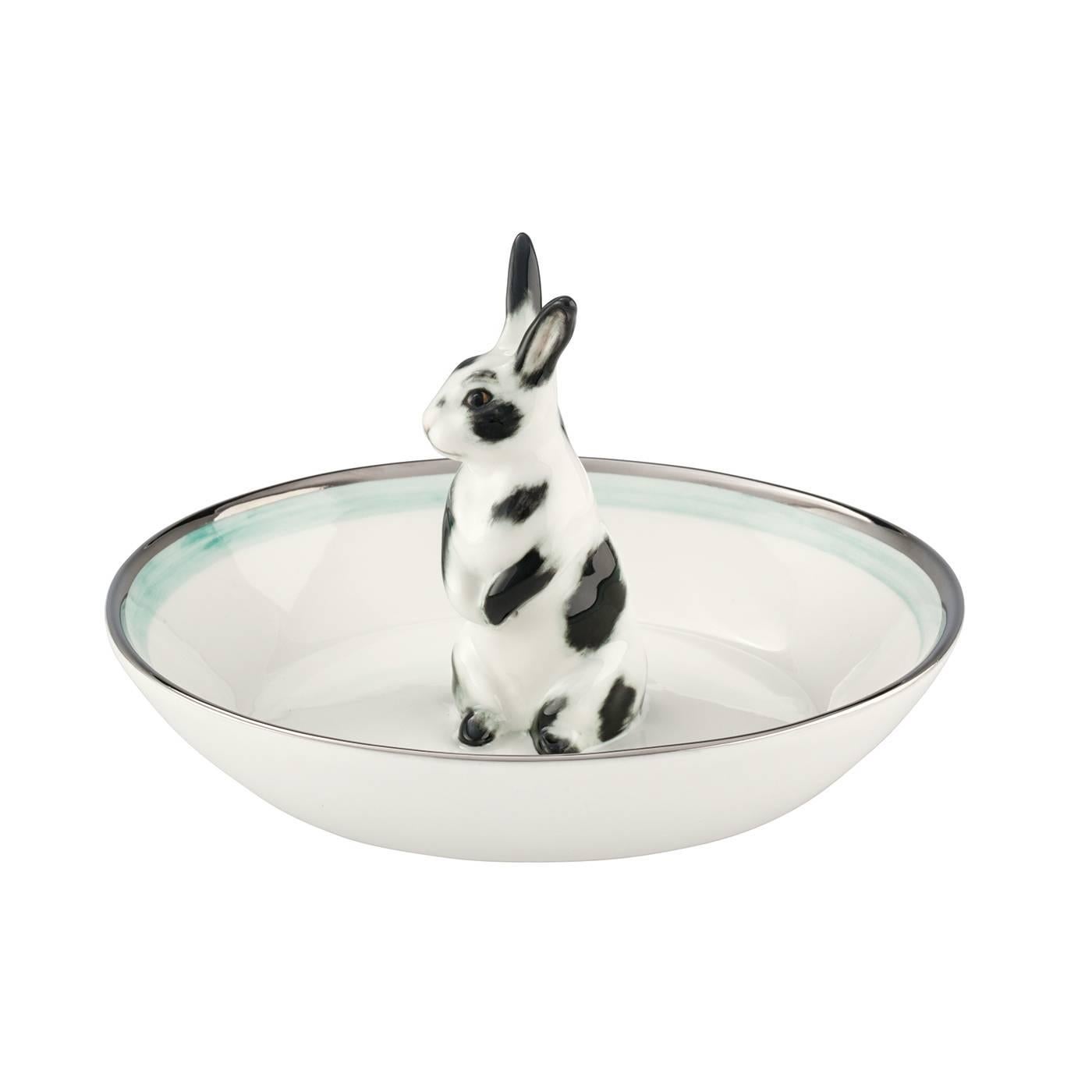 Modern Easter Porcelain Dish with Rabbit Figure Sofina Boutique Kitzbuehel For Sale