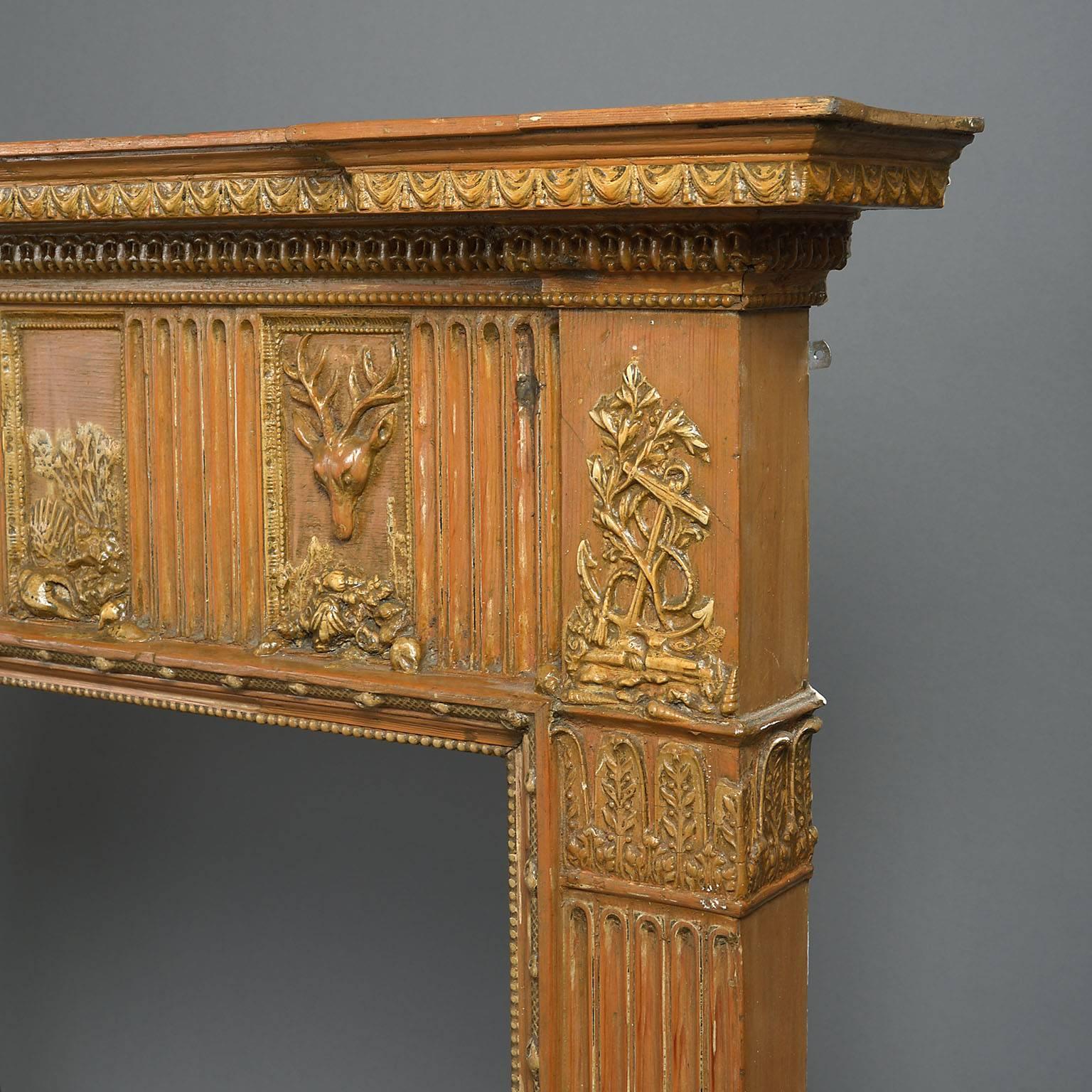 Neoclassical Fine 18th Century George III Pine and Gesso Chimneypiece or Fireplace