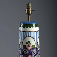 Early 20th Century, Floral and Striped Vase Lamp