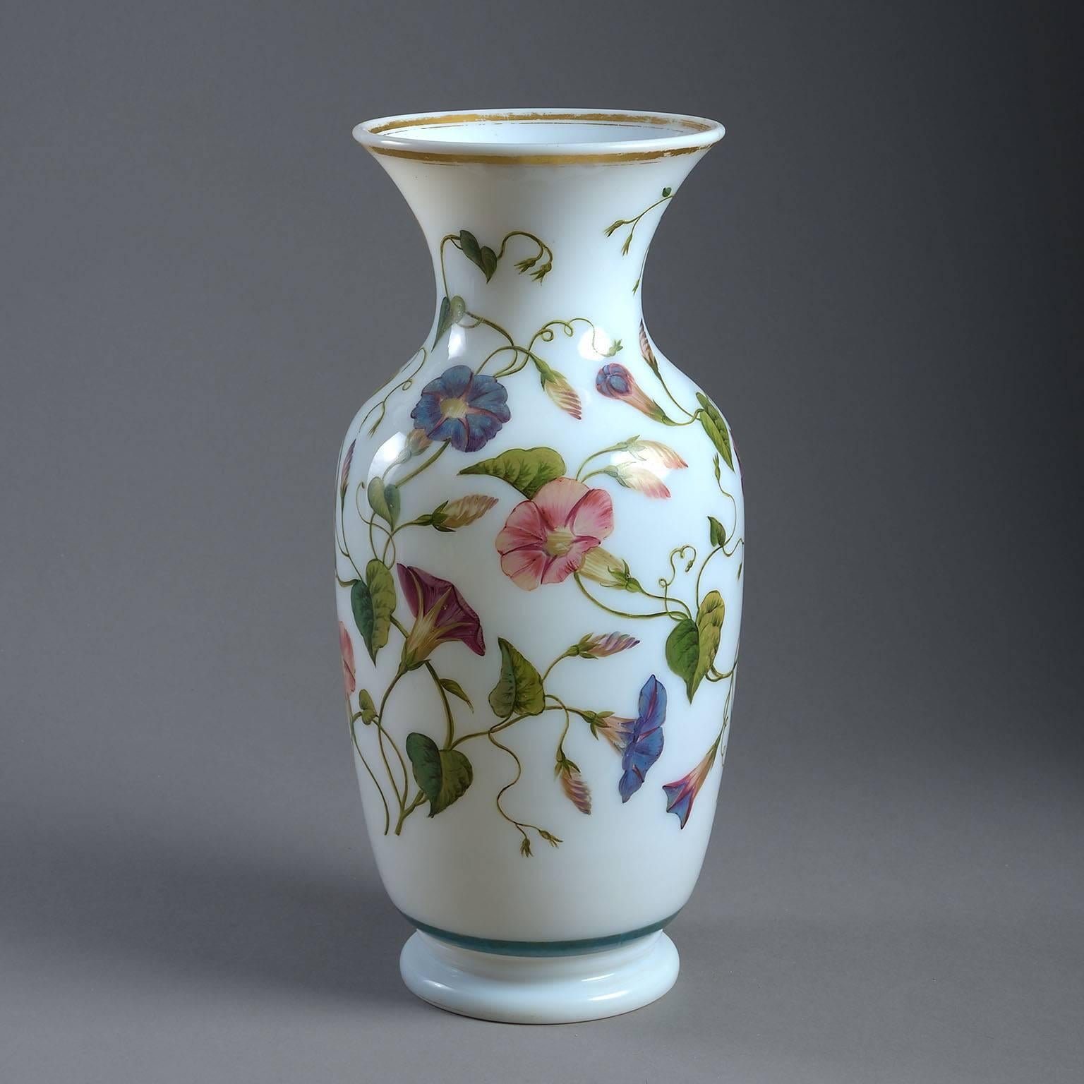 Hand-Painted Fine 19th Century, French Opaline Glass Vase or Table Lamp For Sale