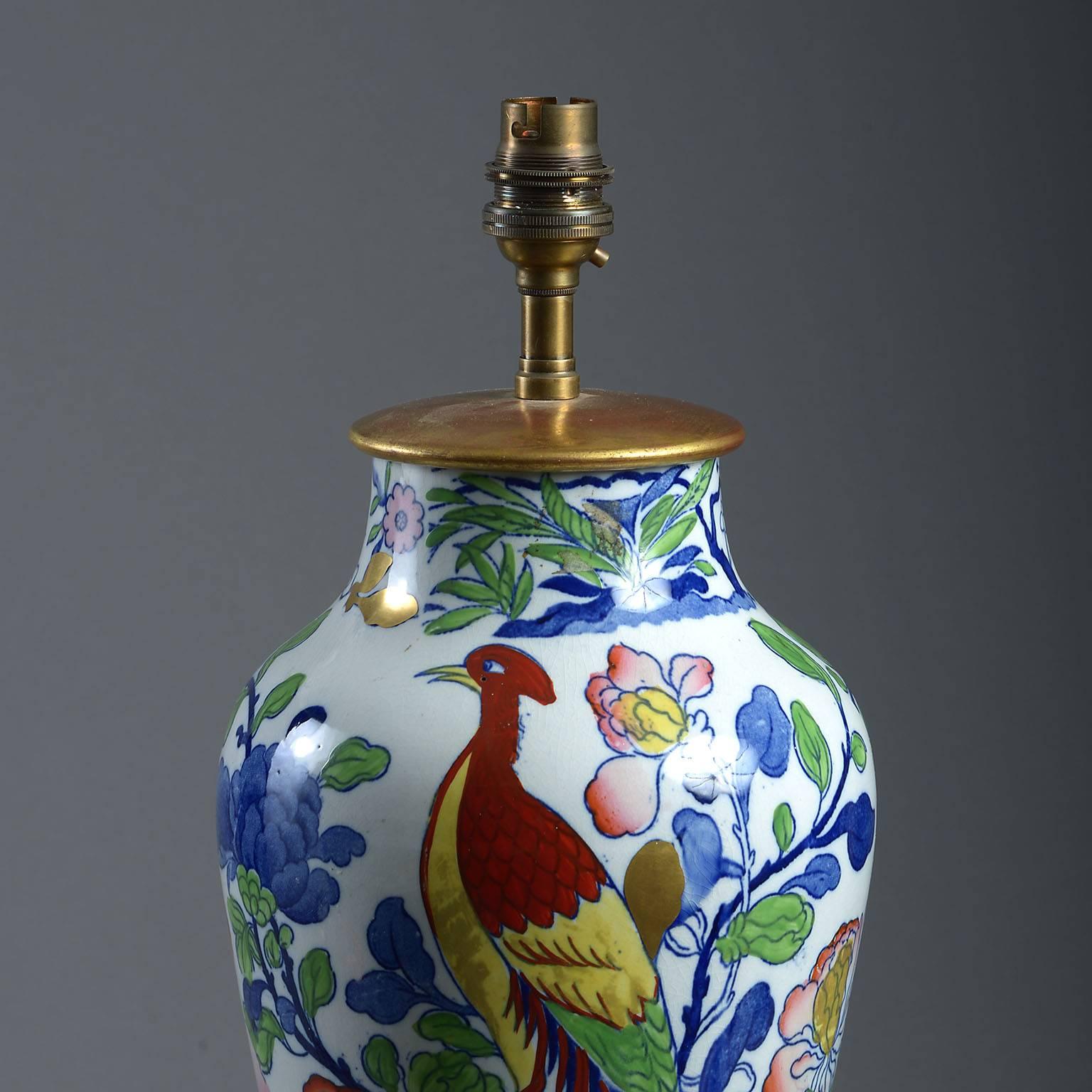 Chinoiserie Mason's Ironstone Vase Lamp For Sale