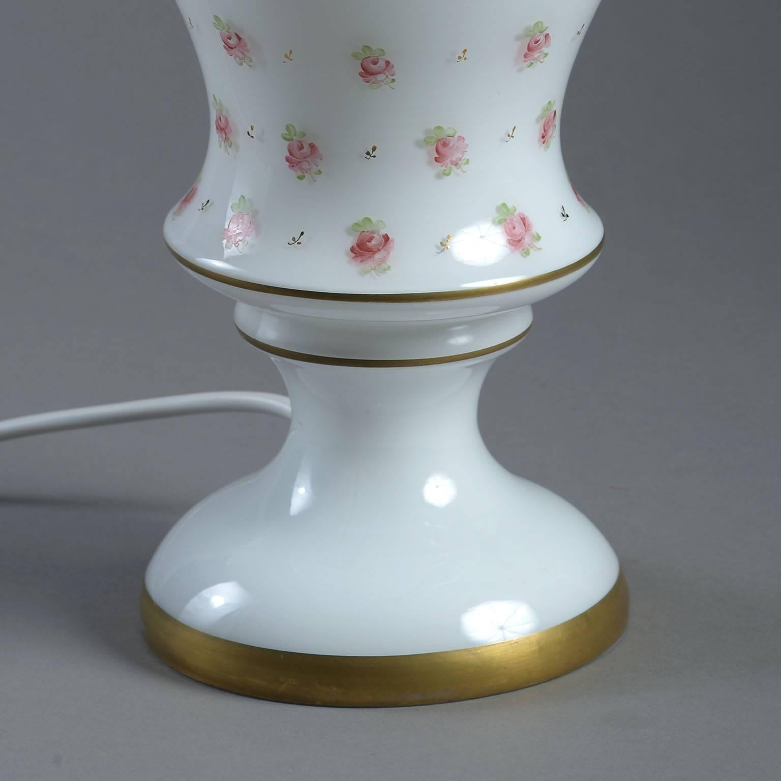 French 20th Century Rose Painted Opaline Glass Lamp For Sale