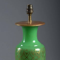 Pair of 19th Century Green Opaline Glass Vase Lamps