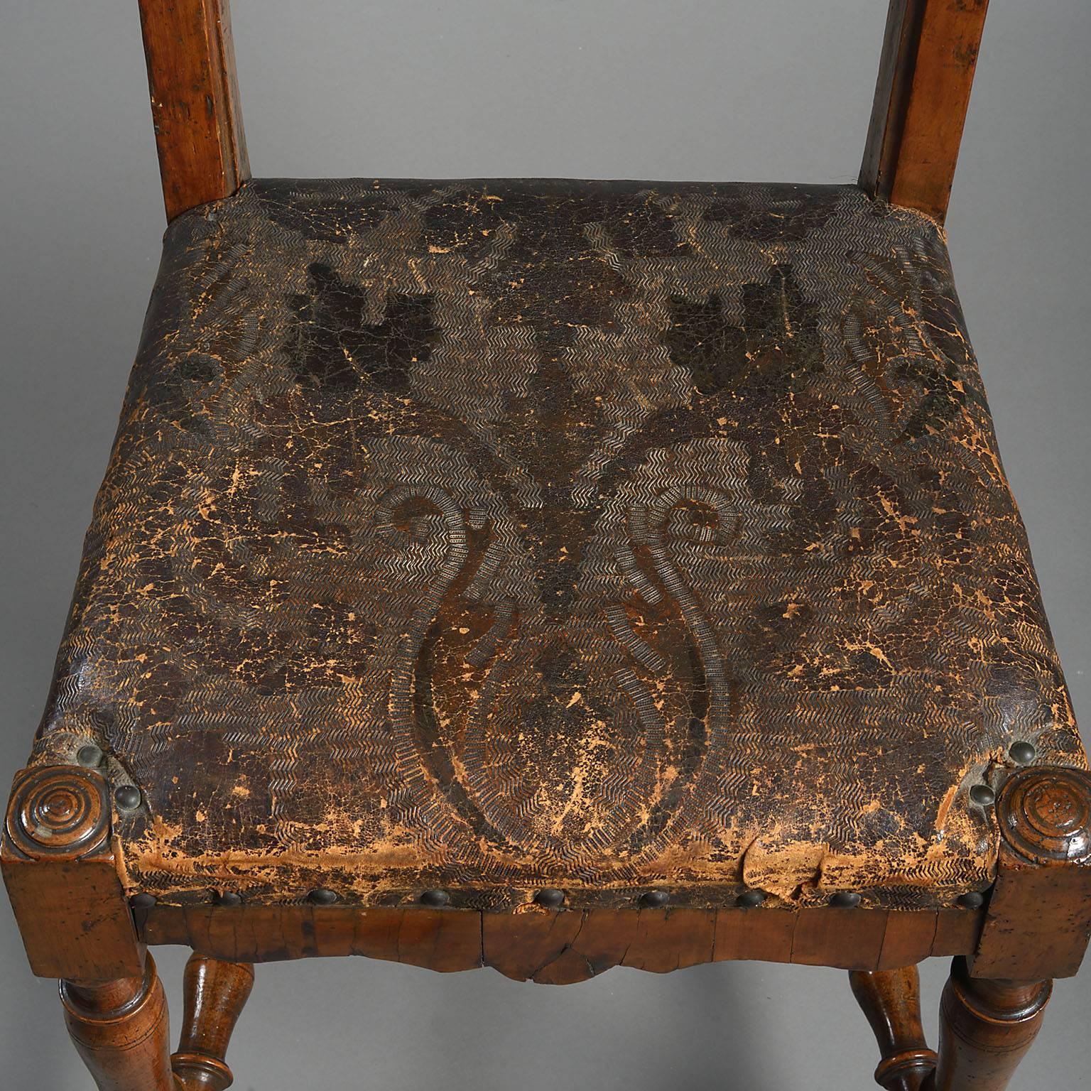 Pair or Set of Seven 18th Century North Italian Commedia del Arte Walnut Chairs For Sale 1