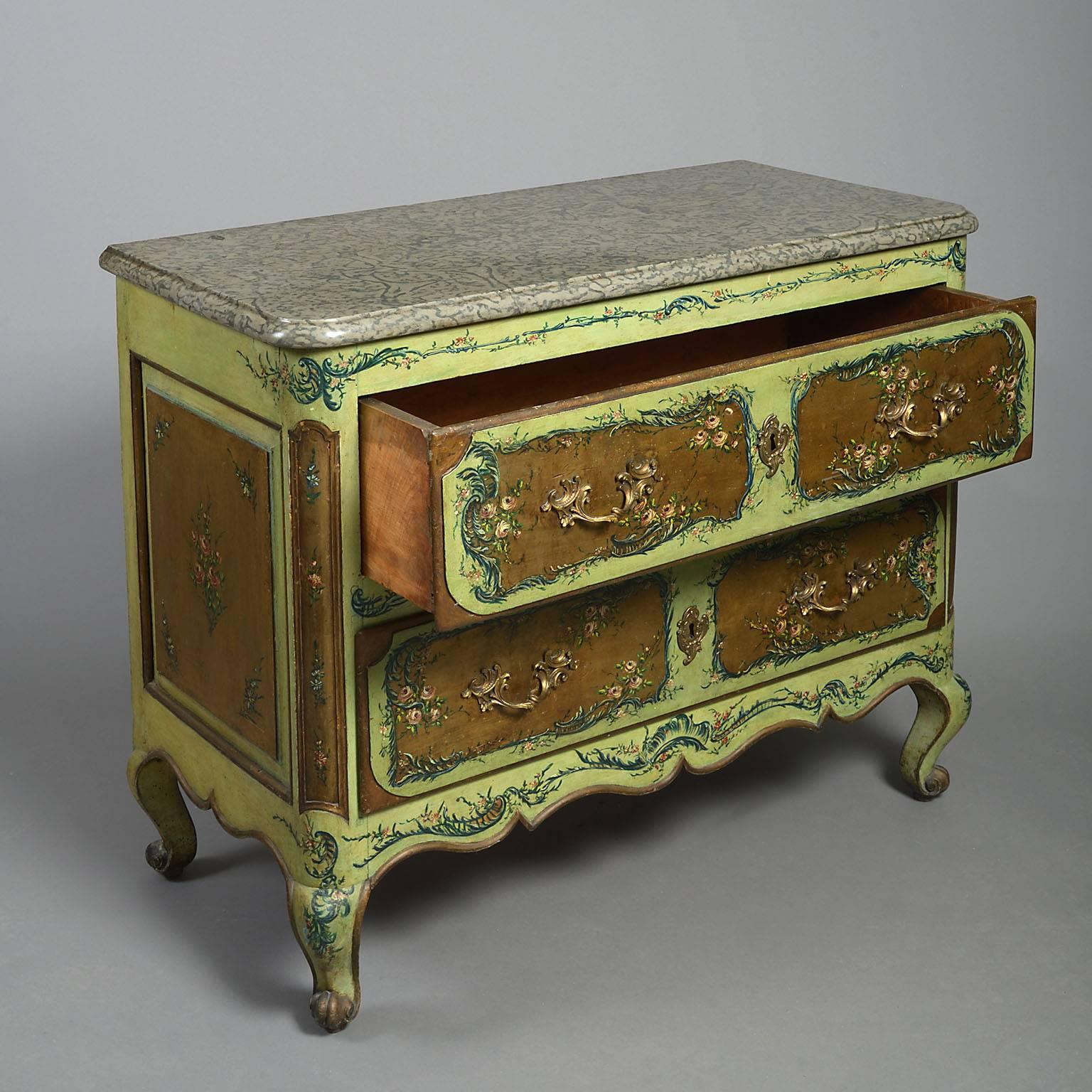 French 18th Century Louis XV Provincial Painted Commode of Chest of Drawers For Sale