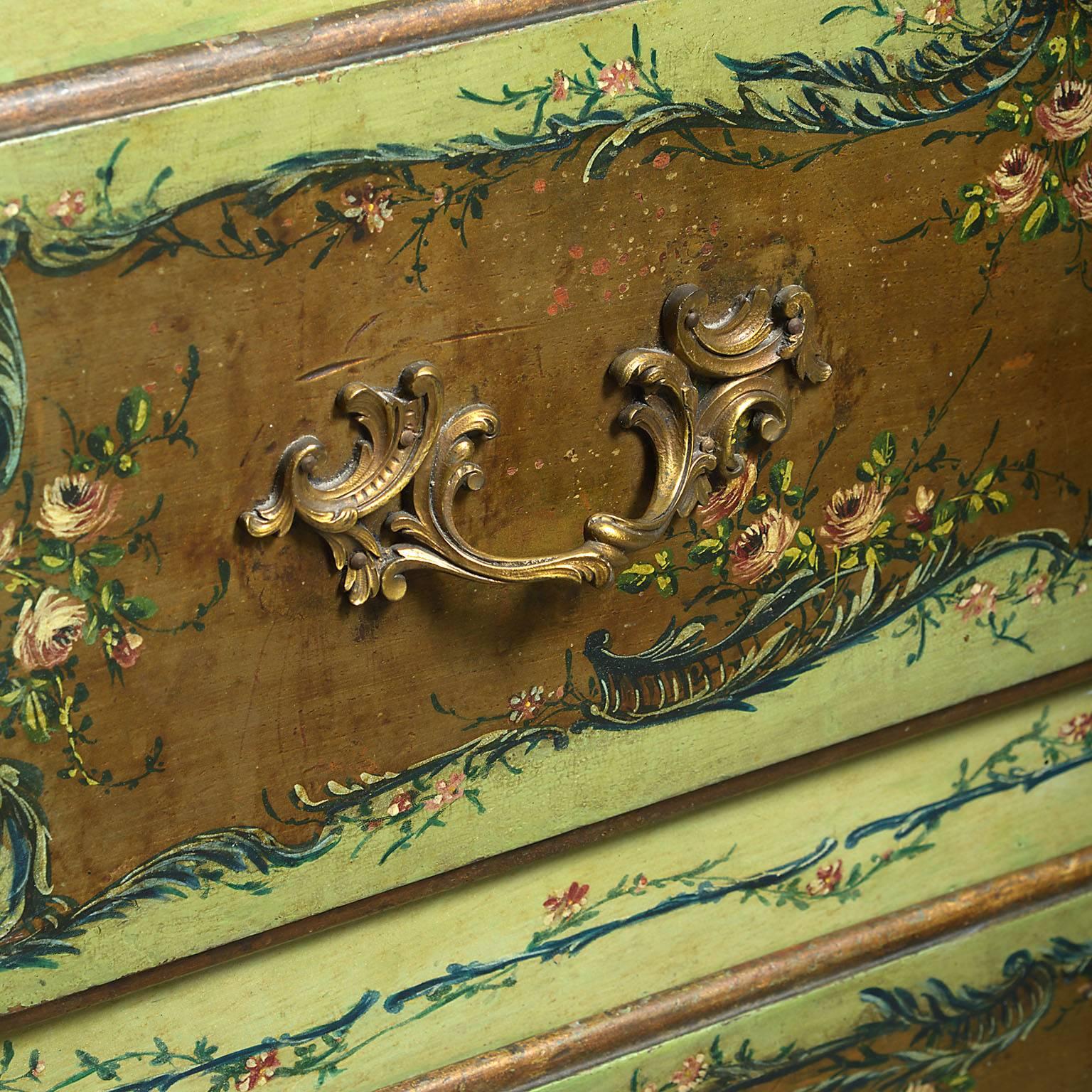 Marble 18th Century Louis XV Provincial Painted Commode of Chest of Drawers For Sale