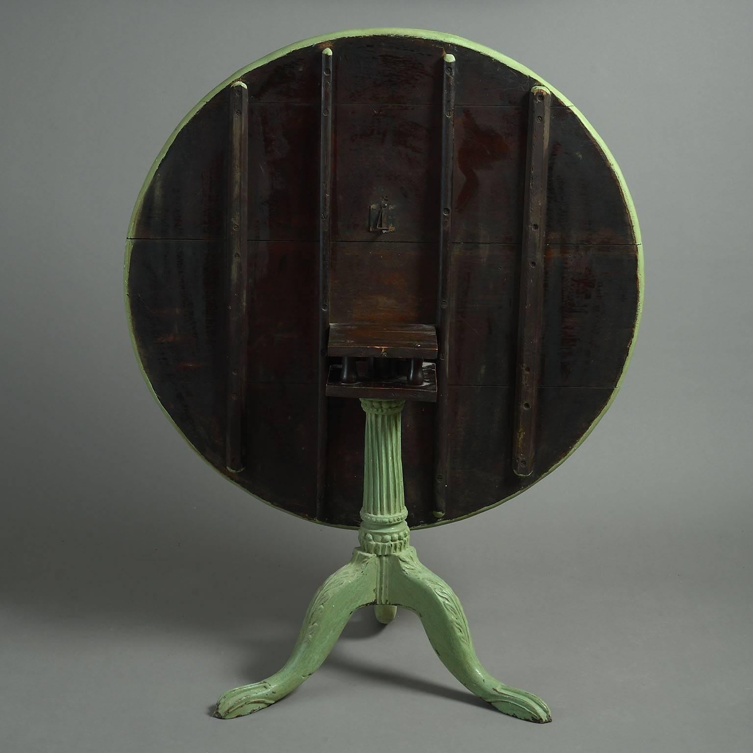 Hand-Painted 18th Century Late George II Green Painted Tripod Table For Sale