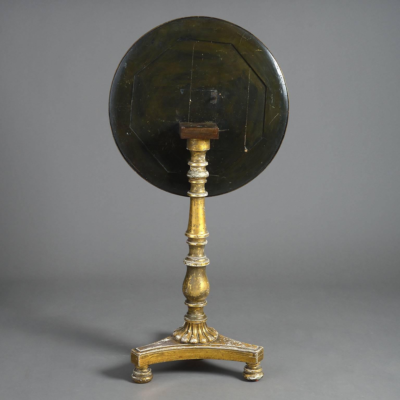 English Early 19th Century, George-IV Giltwood and Painted Tilt-Top Table For Sale