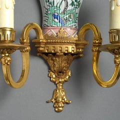 Set of Four of Famille Verte Porcelain and Gilt-Bronze Wall Lights or Sconces
