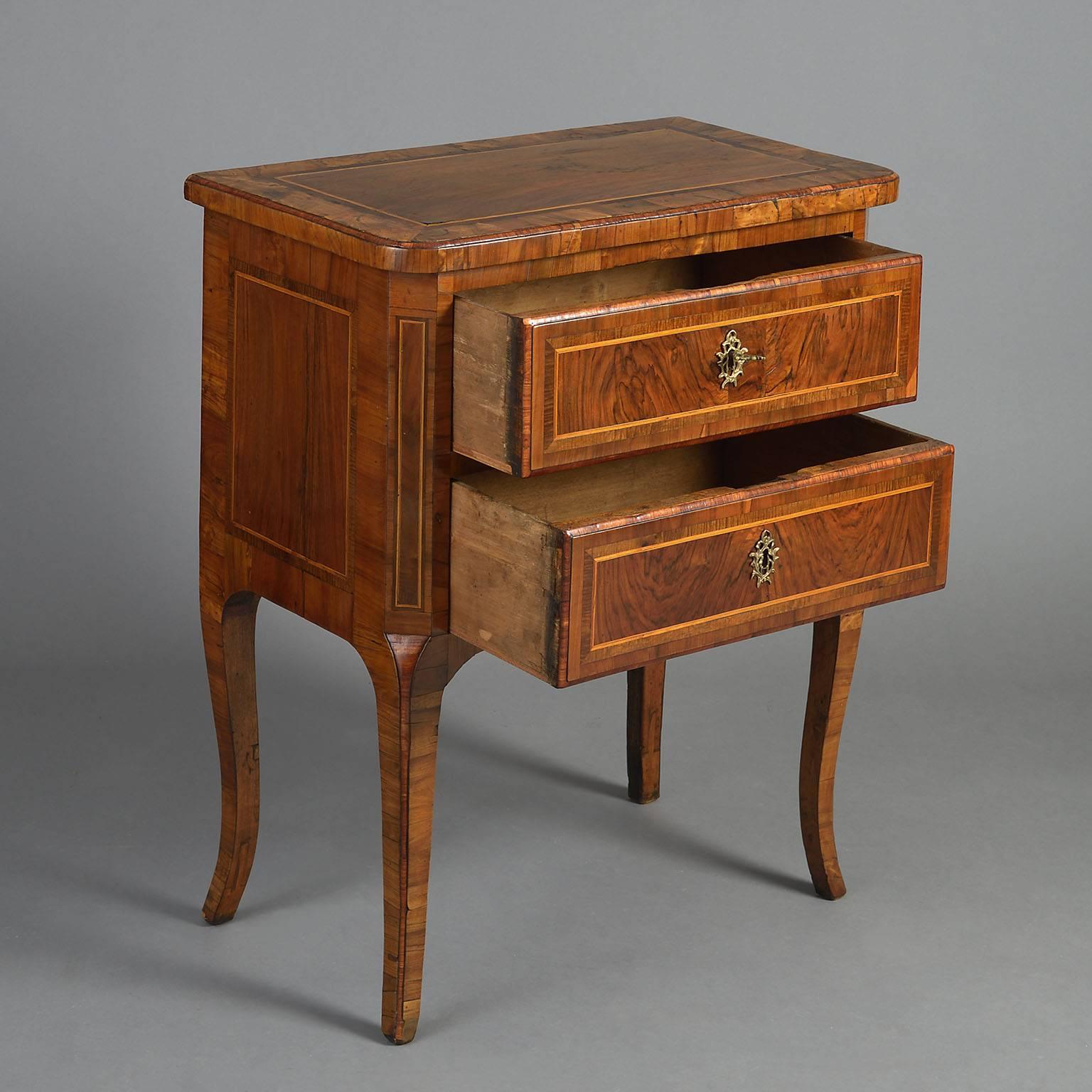 18th Century and Earlier 18th Century, Italian Walnut and Olivewood Small Commode