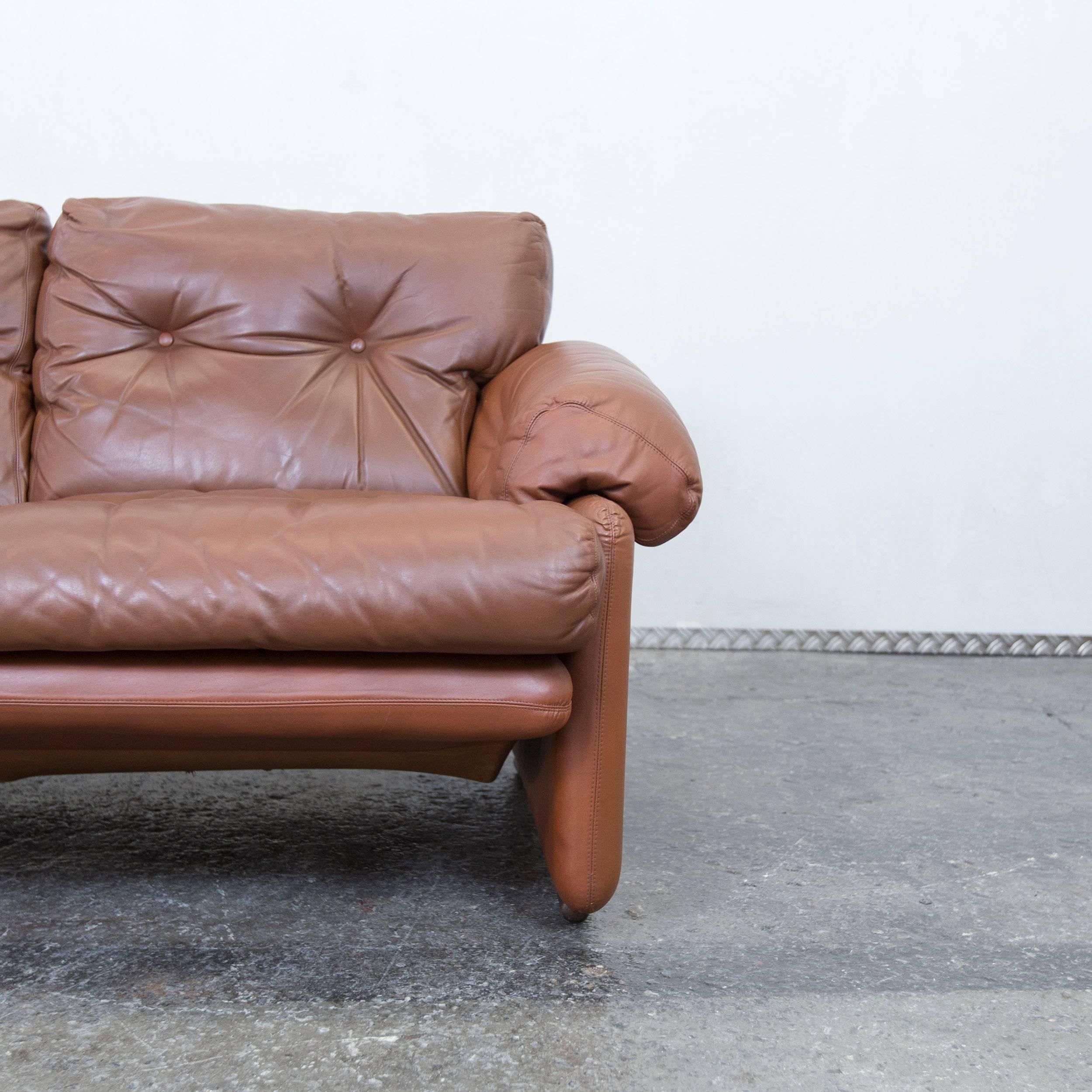 Mid-Century Modern C&B Italia Coronado Fine Leather Two-Seat Sofa by Tobia Scarpa Couch Brown