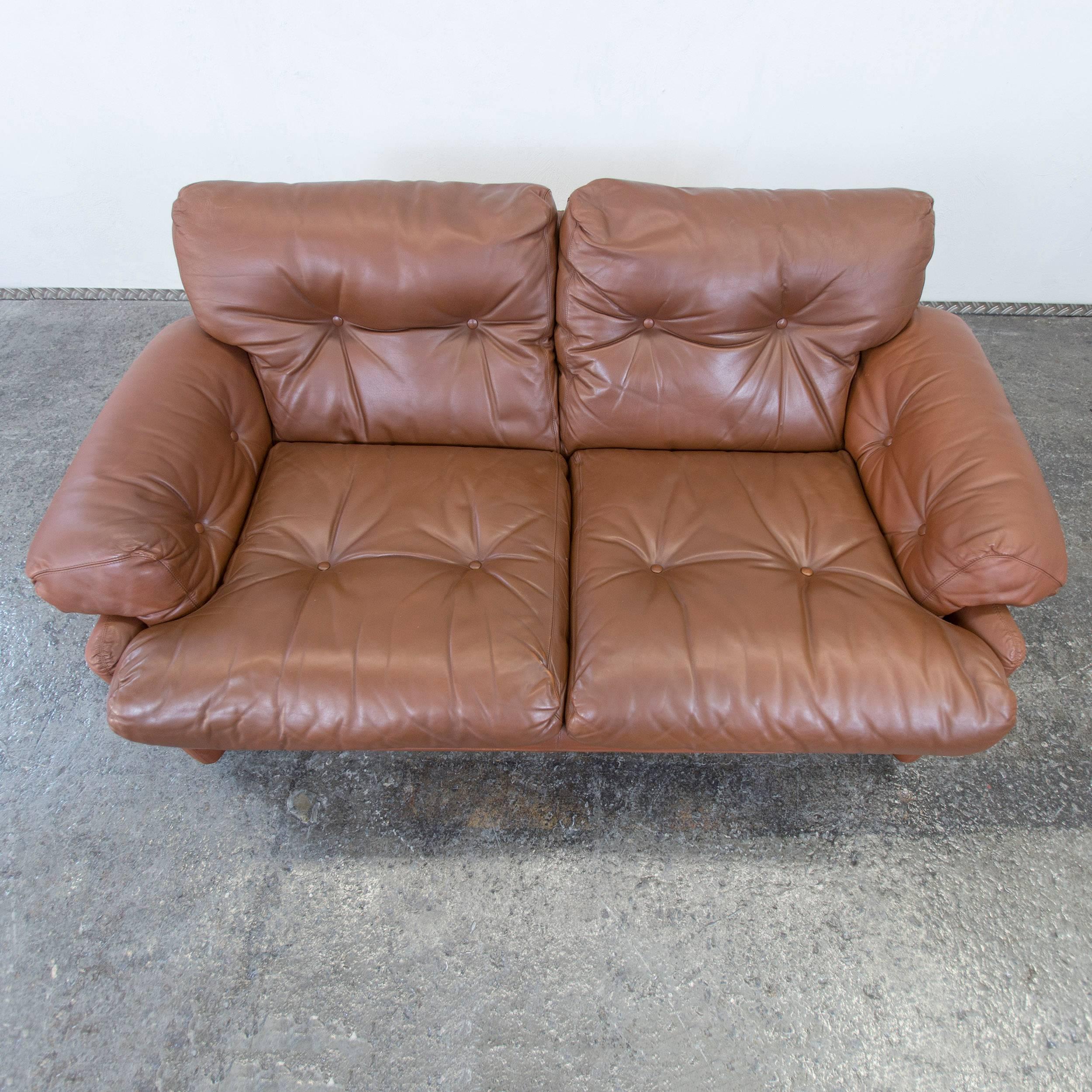 Mid-20th Century C&B Italia Coronado Fine Leather Two-Seat Sofa by Tobia Scarpa Couch Brown