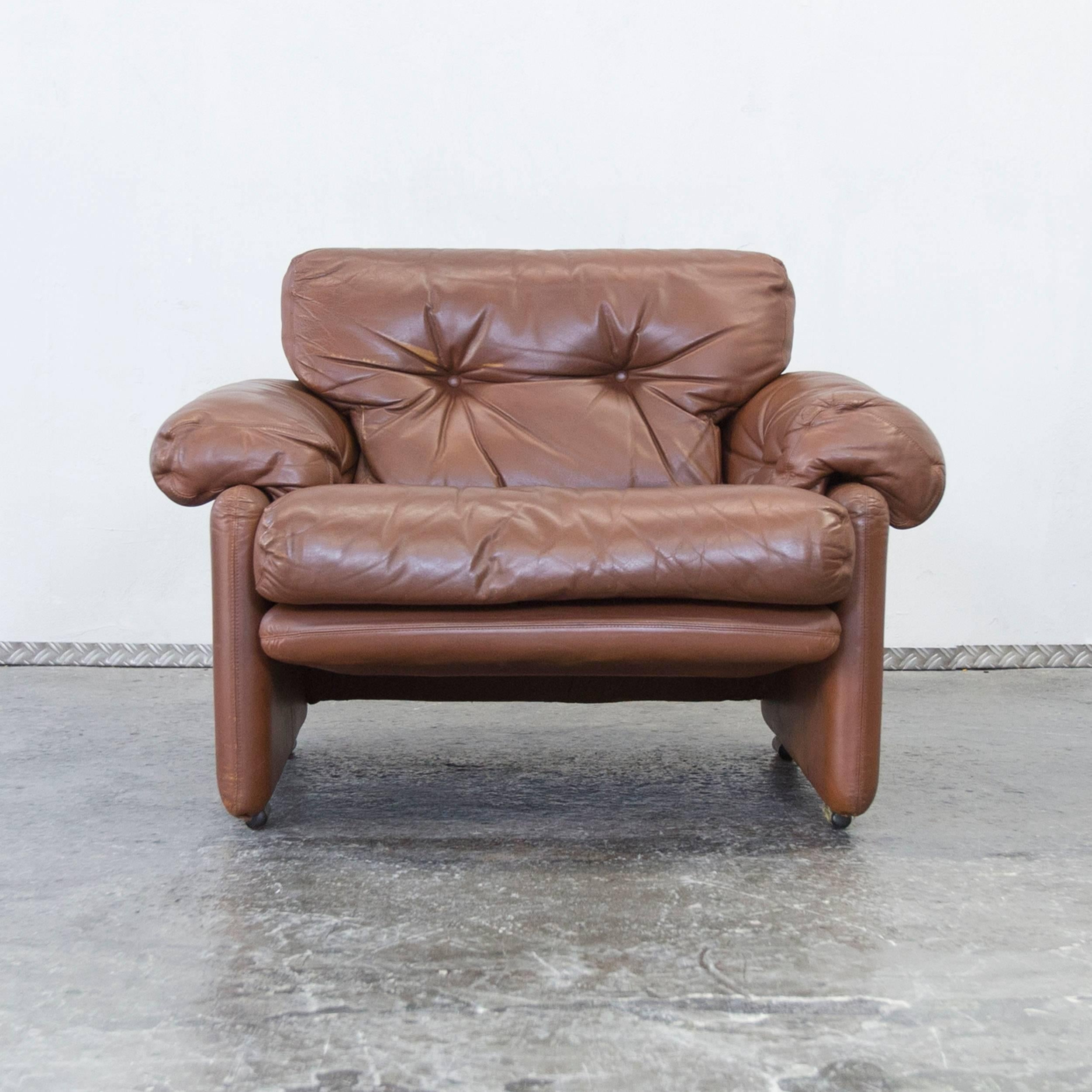 C&B Italia Coronado fine leather armchair by Tobia Scarpa couch brown manufactured before the rename to B&B Italia, circa 1966-1972.