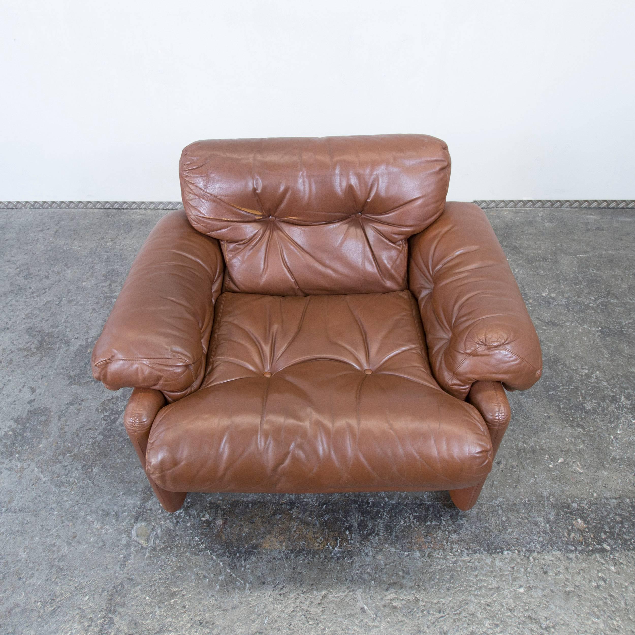 Mid-Century Modern C&B Italia Coronado Fine Leather Armchair by Tobia Scarpa Couch Brown