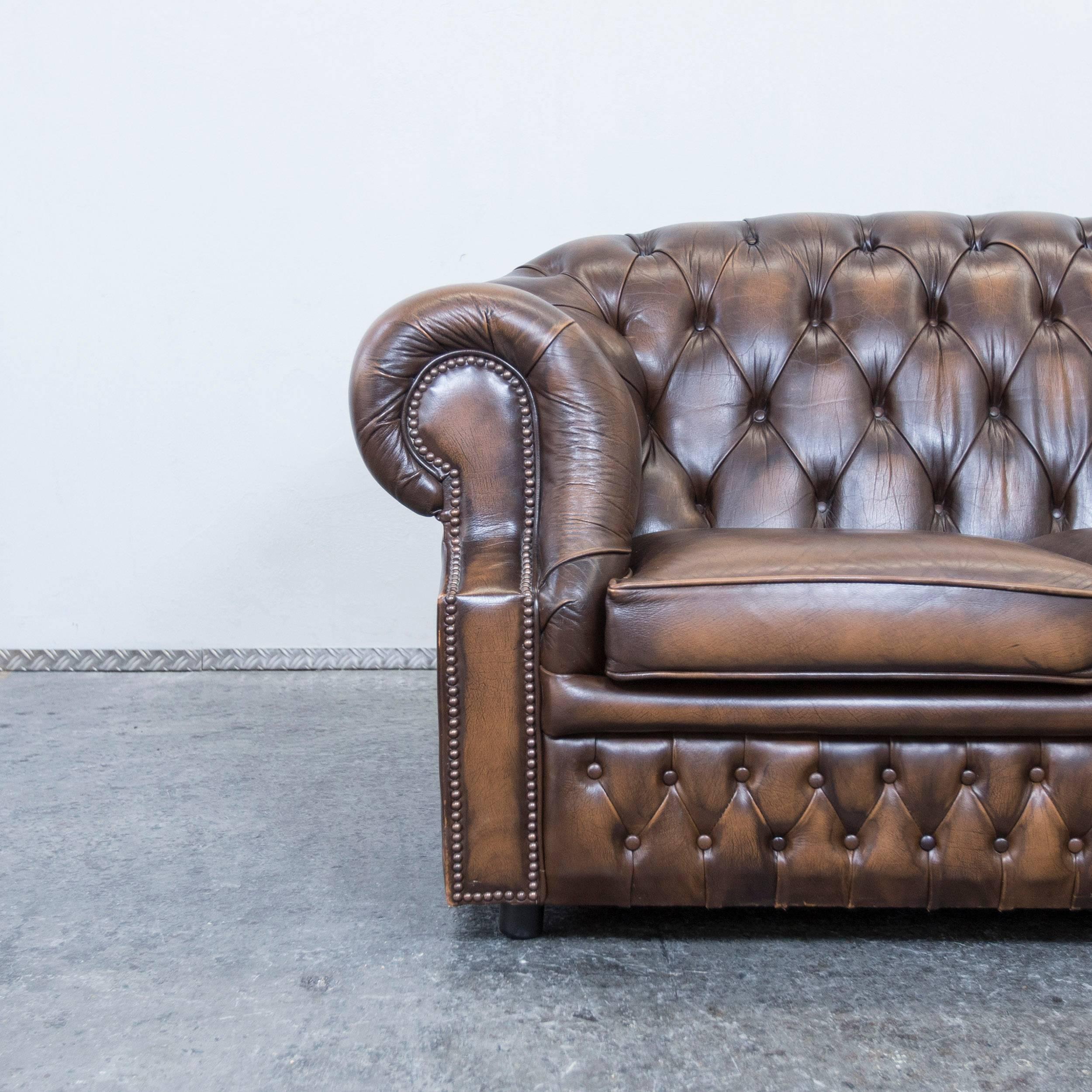 High quality centurion UK Chesterfield three-seat sofa vintage brown in great condition made in the UK.