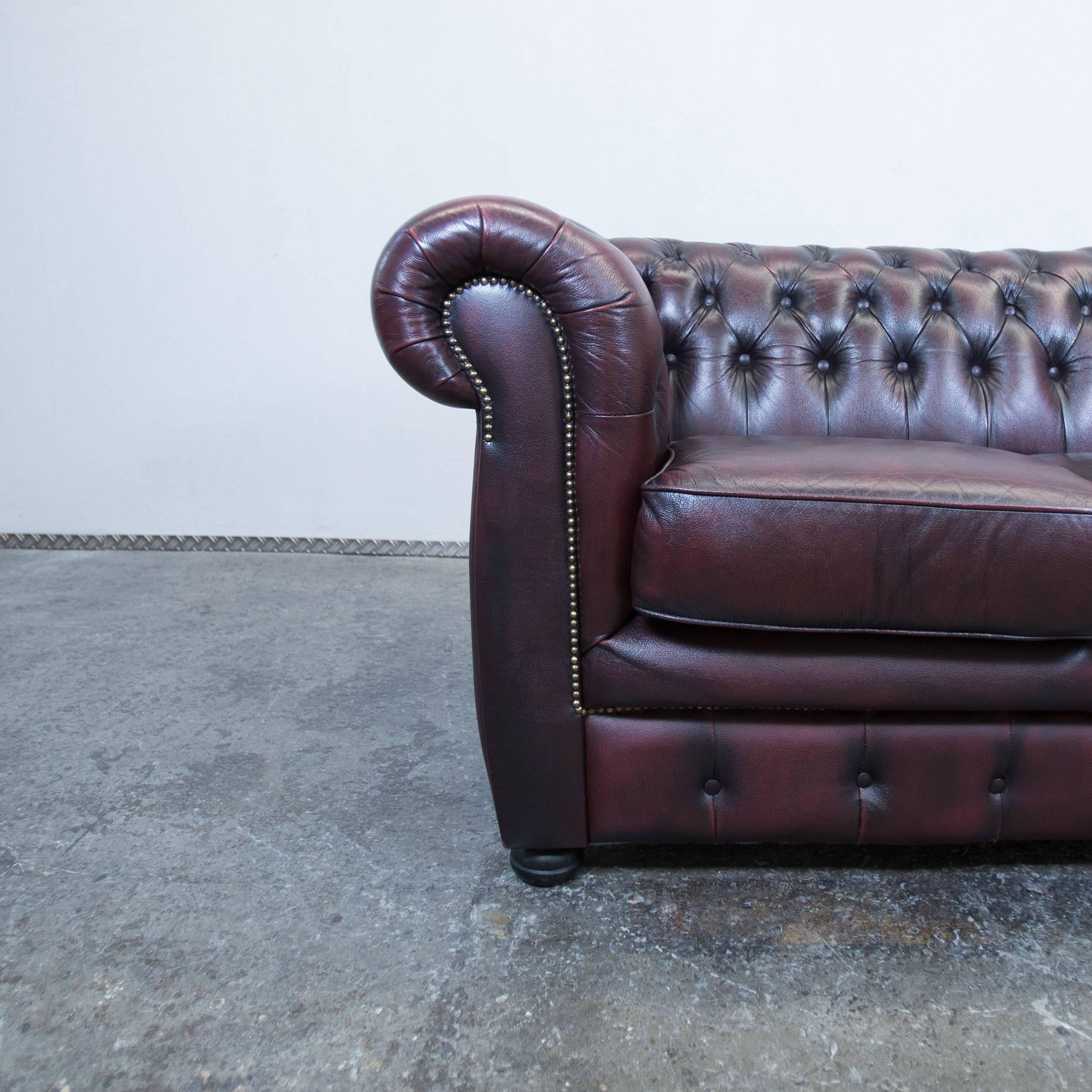 Red leather Chesterfield three-seat sofa by Möbel Art.