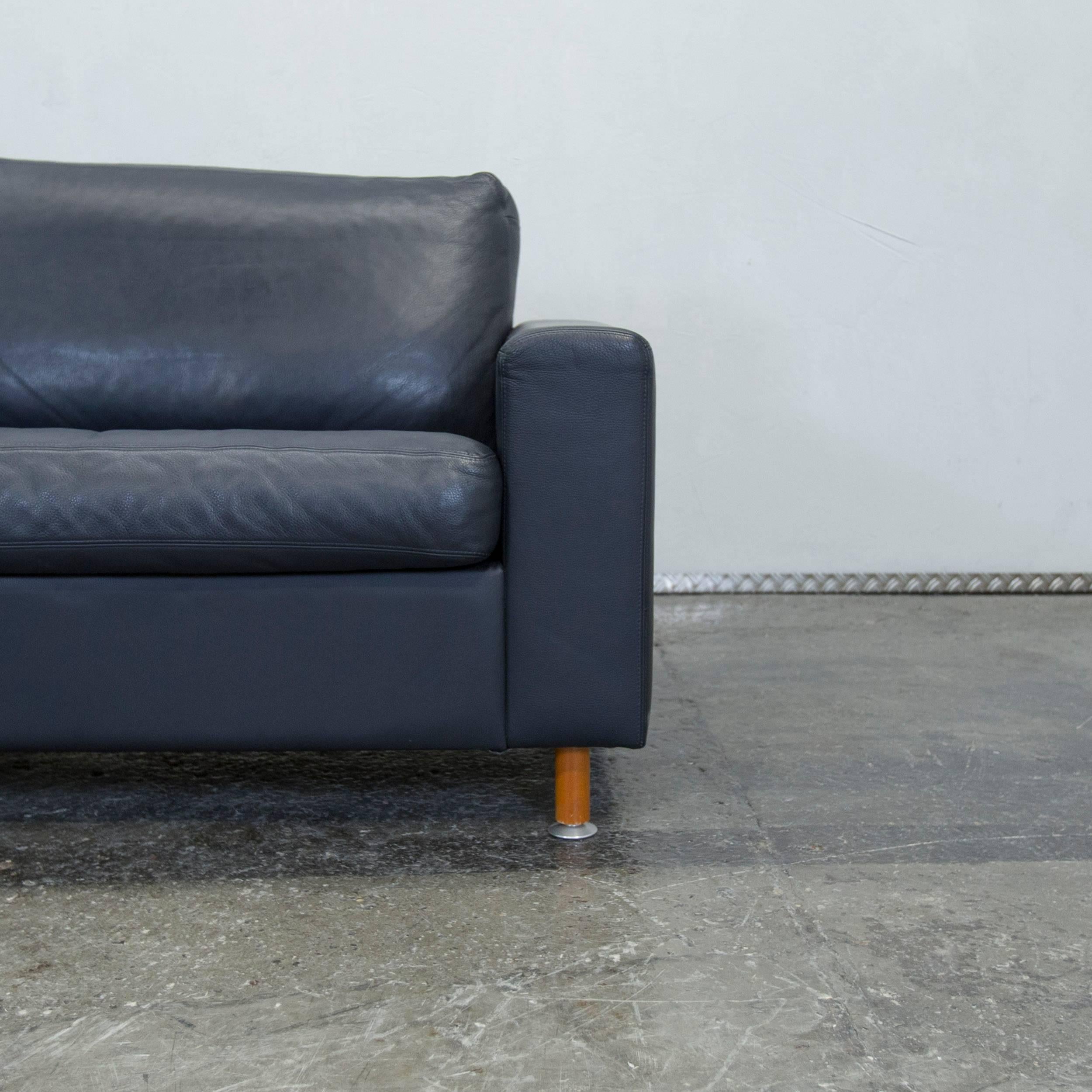 German Machalke Leather Three-Seat Sofa in Dark Blue