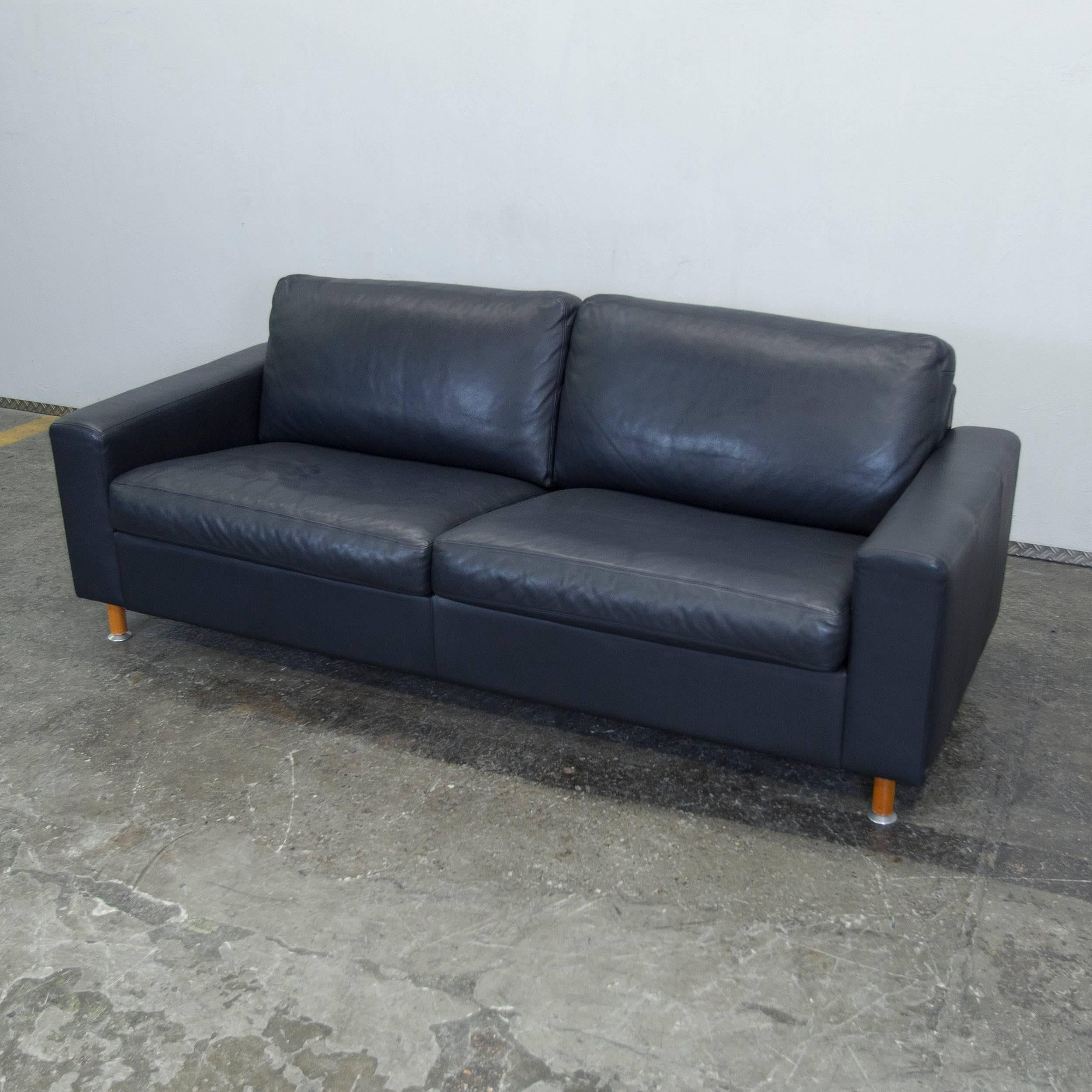 Machalke Leather Three-Seat Sofa in Dark Blue In Excellent Condition In Cologne, DE