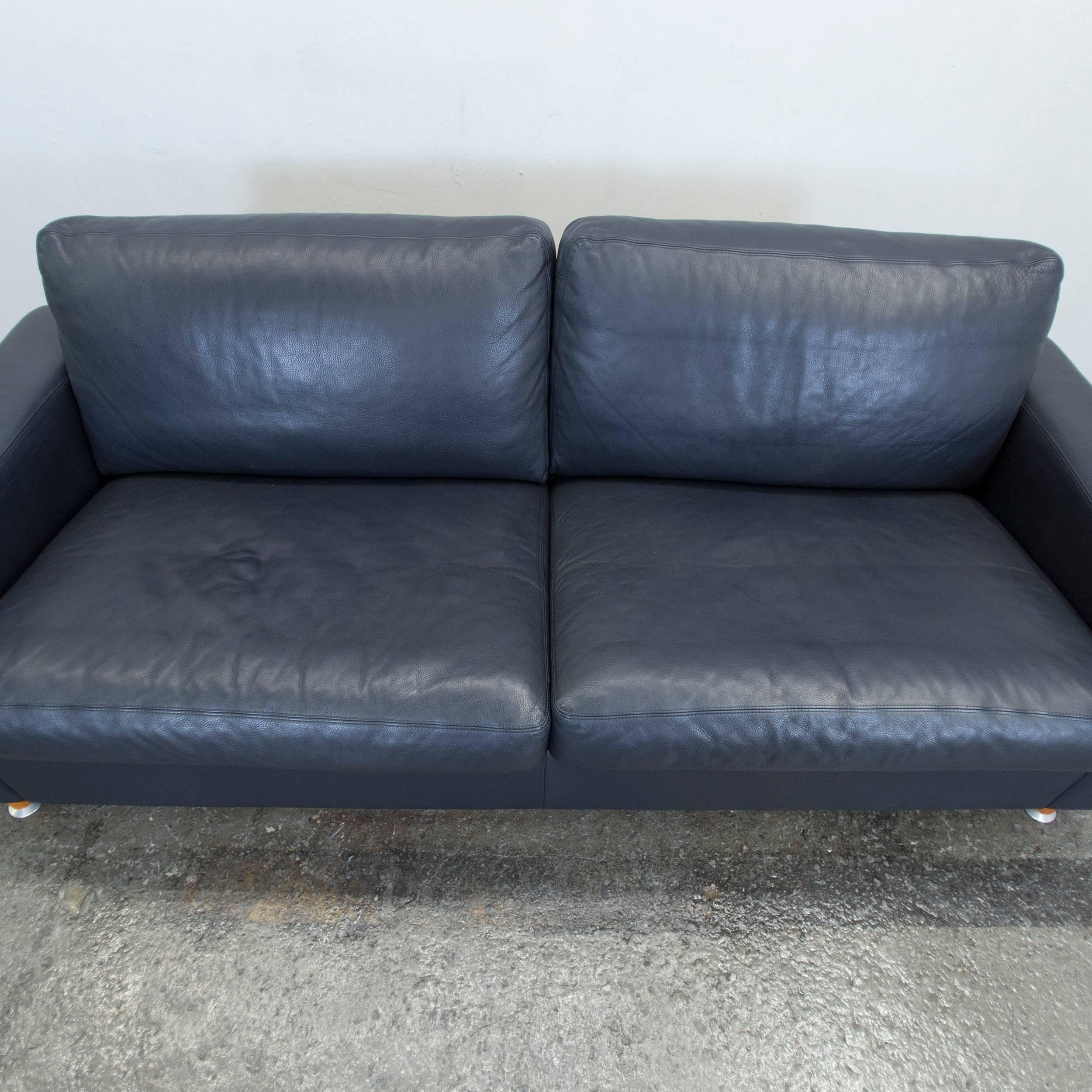 Contemporary Machalke Leather Three-Seat Sofa in Dark Blue
