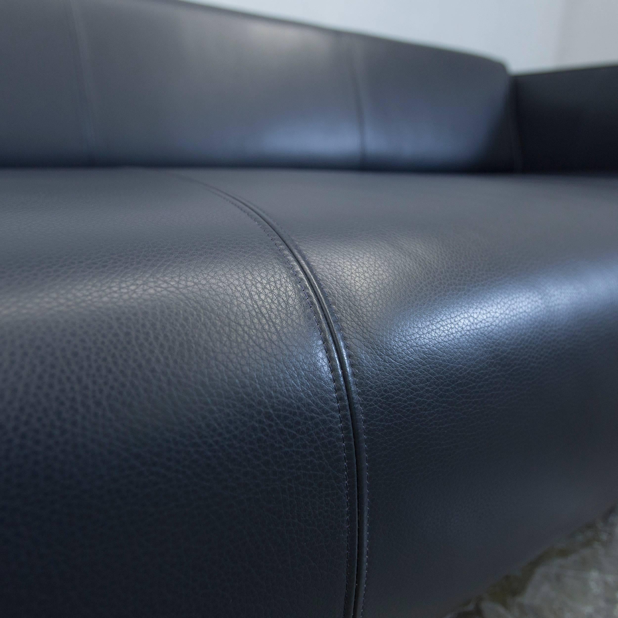 Contemporary Rolf Benz Premium Corner Sofa Dark Blue Leather For Sale