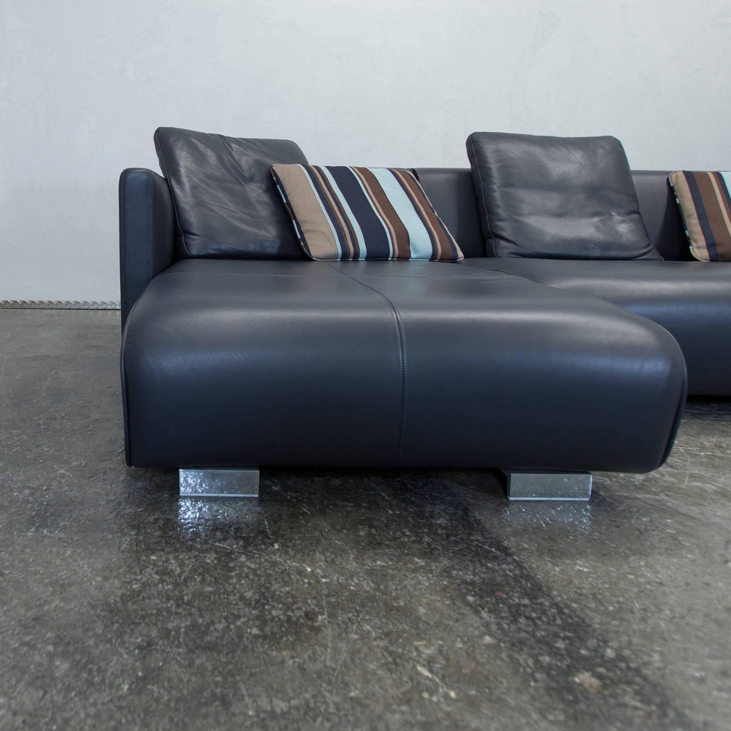 German Rolf Benz Premium Corner Sofa Dark Blue Leather For Sale