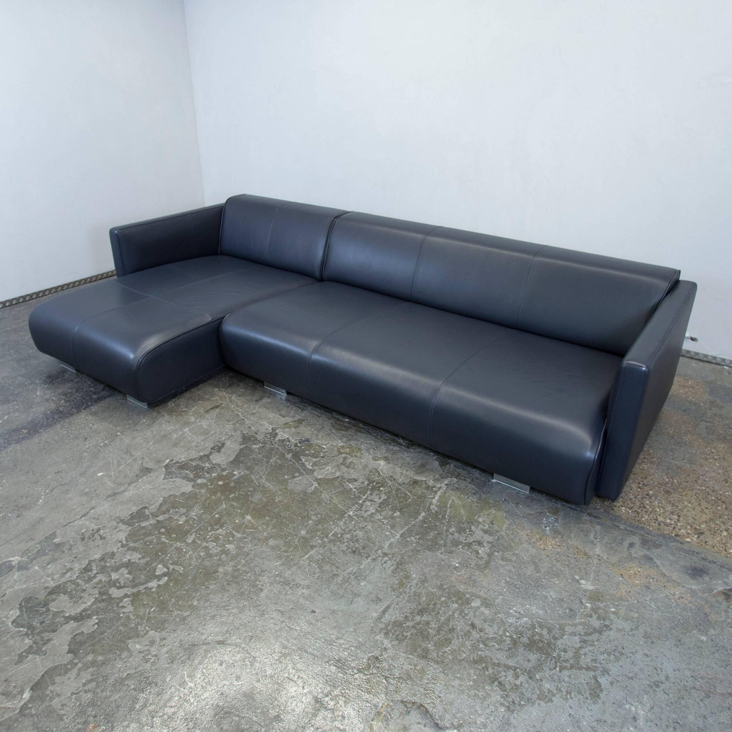 Rolf Benz Premium Corner Sofa Dark Blue Leather For Sale 1