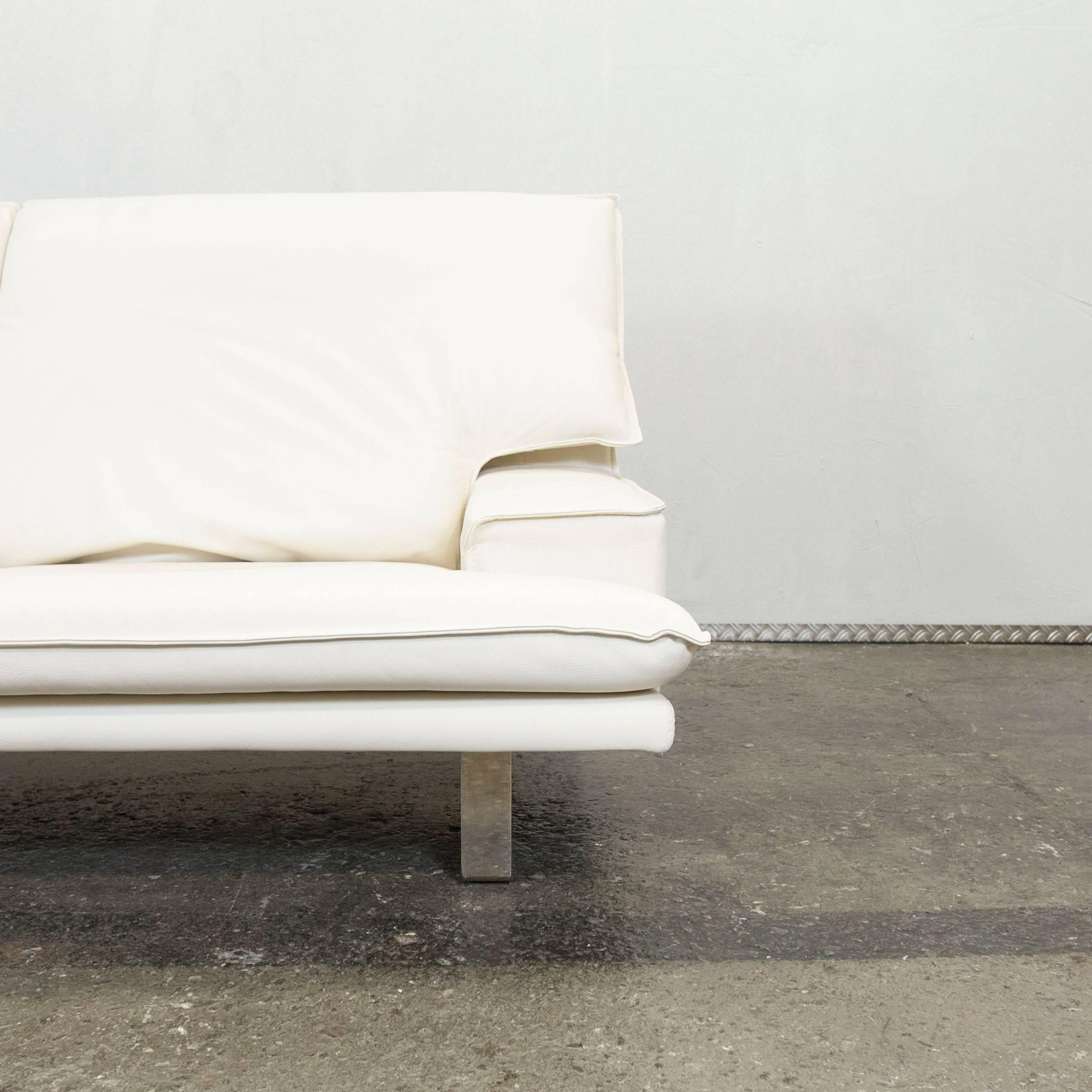 Designer Leather Sofa Crème Beige Three-Seat Function Modern 1