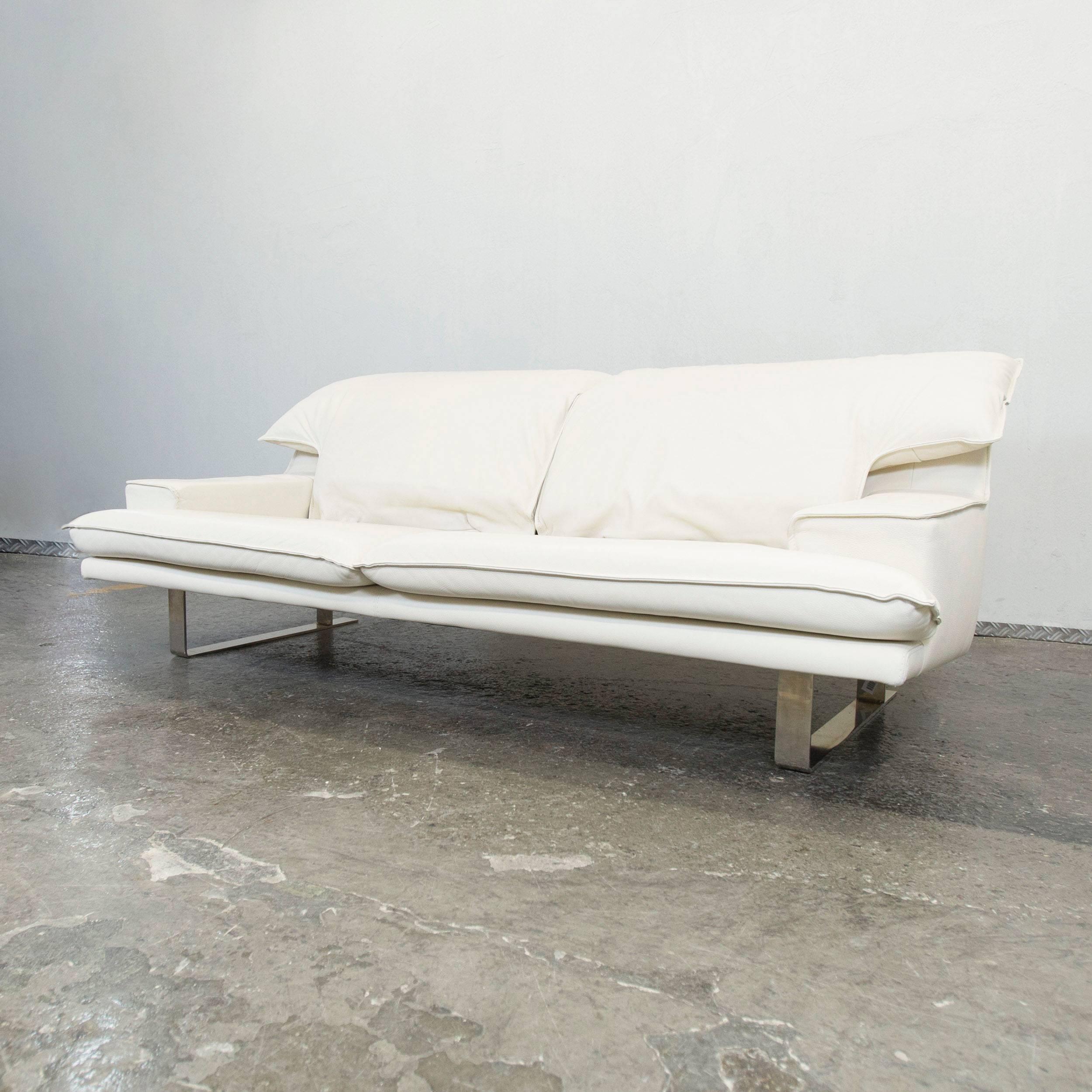 Designer Leather Sofa Crème Beige Three-Seat Function Modern 2