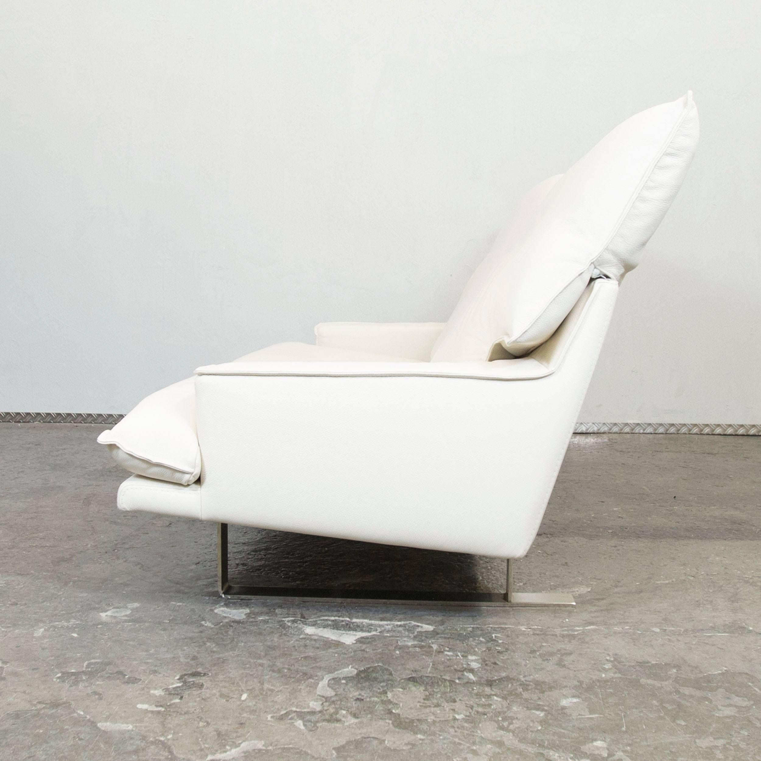 Designer Leather Sofa Crème Beige Three-Seat Function Modern 3