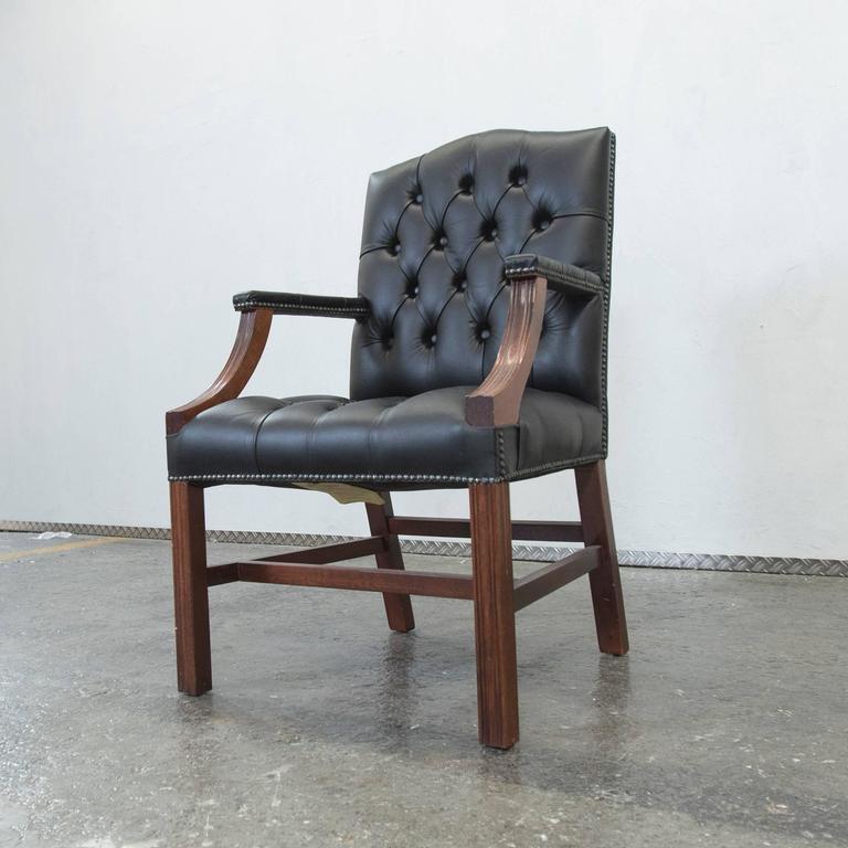 Centurion Chesterfield Leather Armchair Green Wood Armrest For Sale at