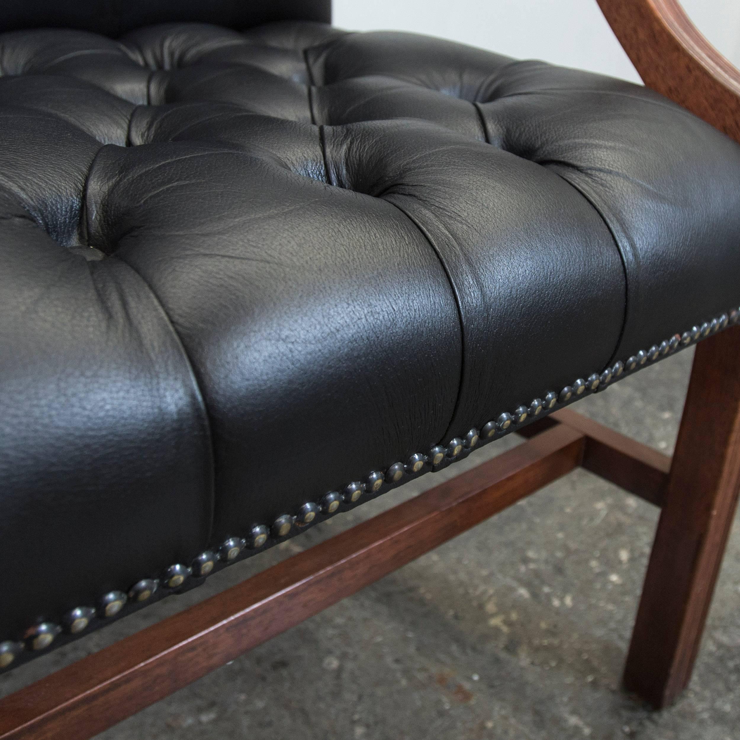 Centurion Chesterfield Leather Armchair Green Wood Armrest For Sale 1
