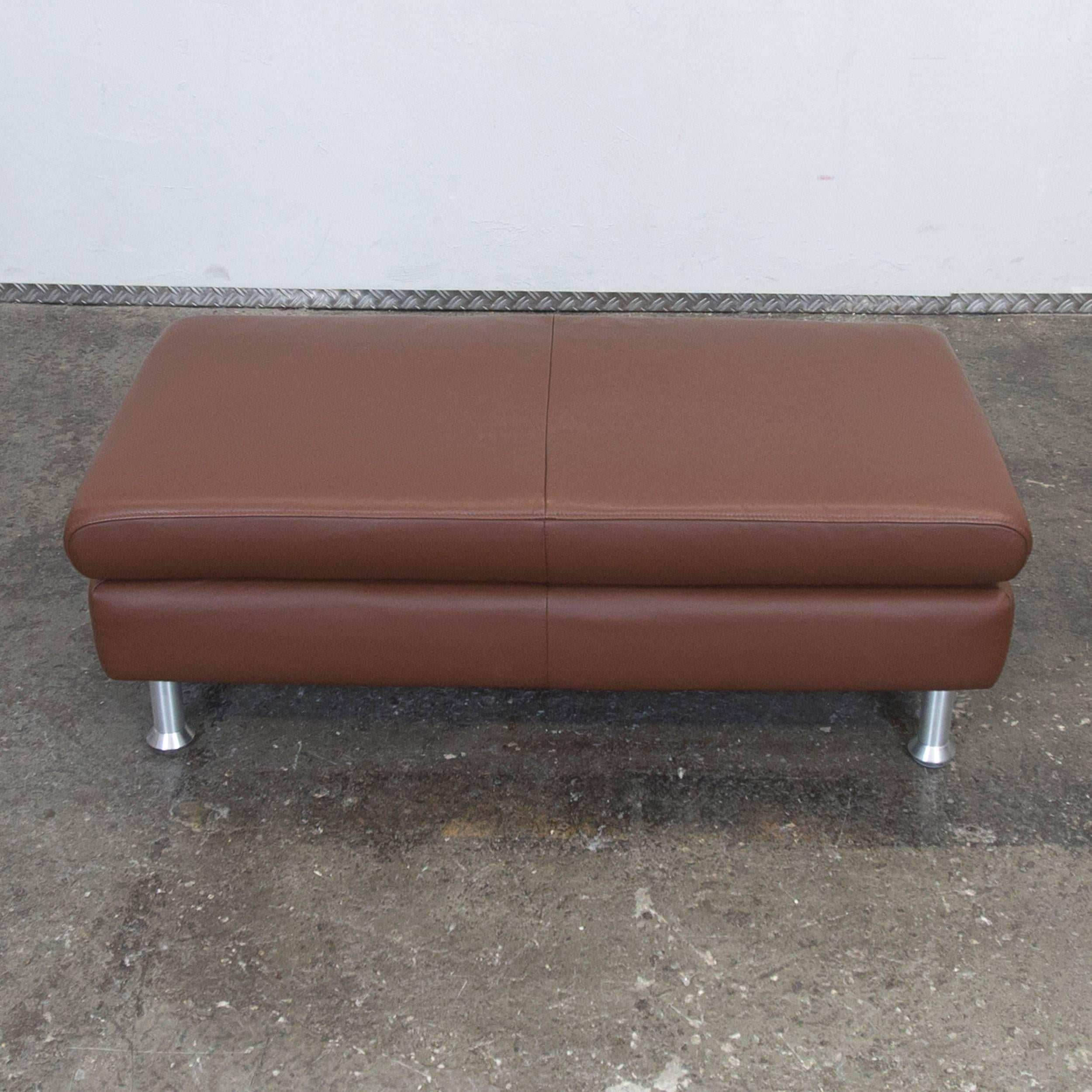 German Designer Leather Footstool Brown Pouff Oneseater Modern