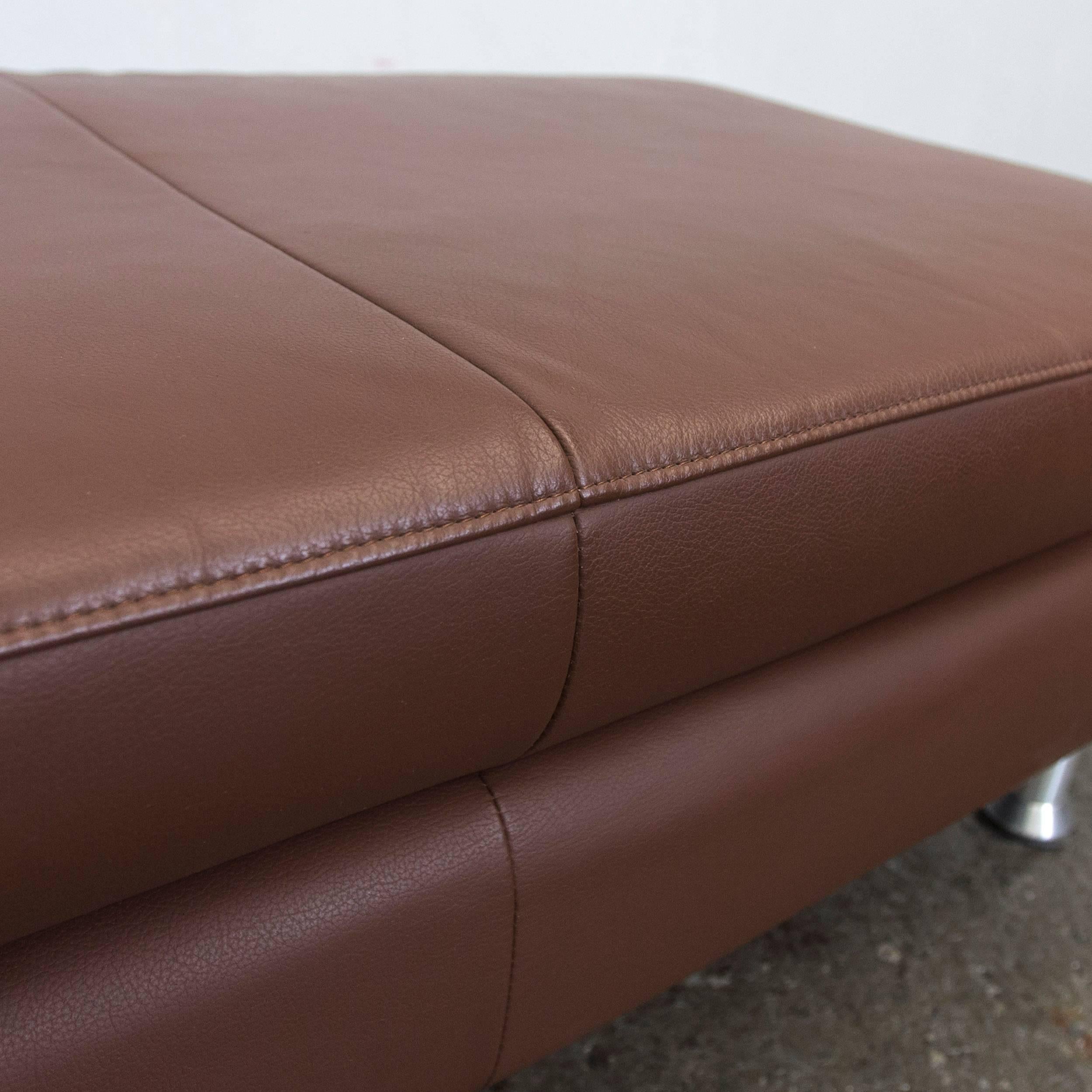 Designer Leather Footstool Brown Pouff Oneseater Modern In Excellent Condition In Cologne, DE