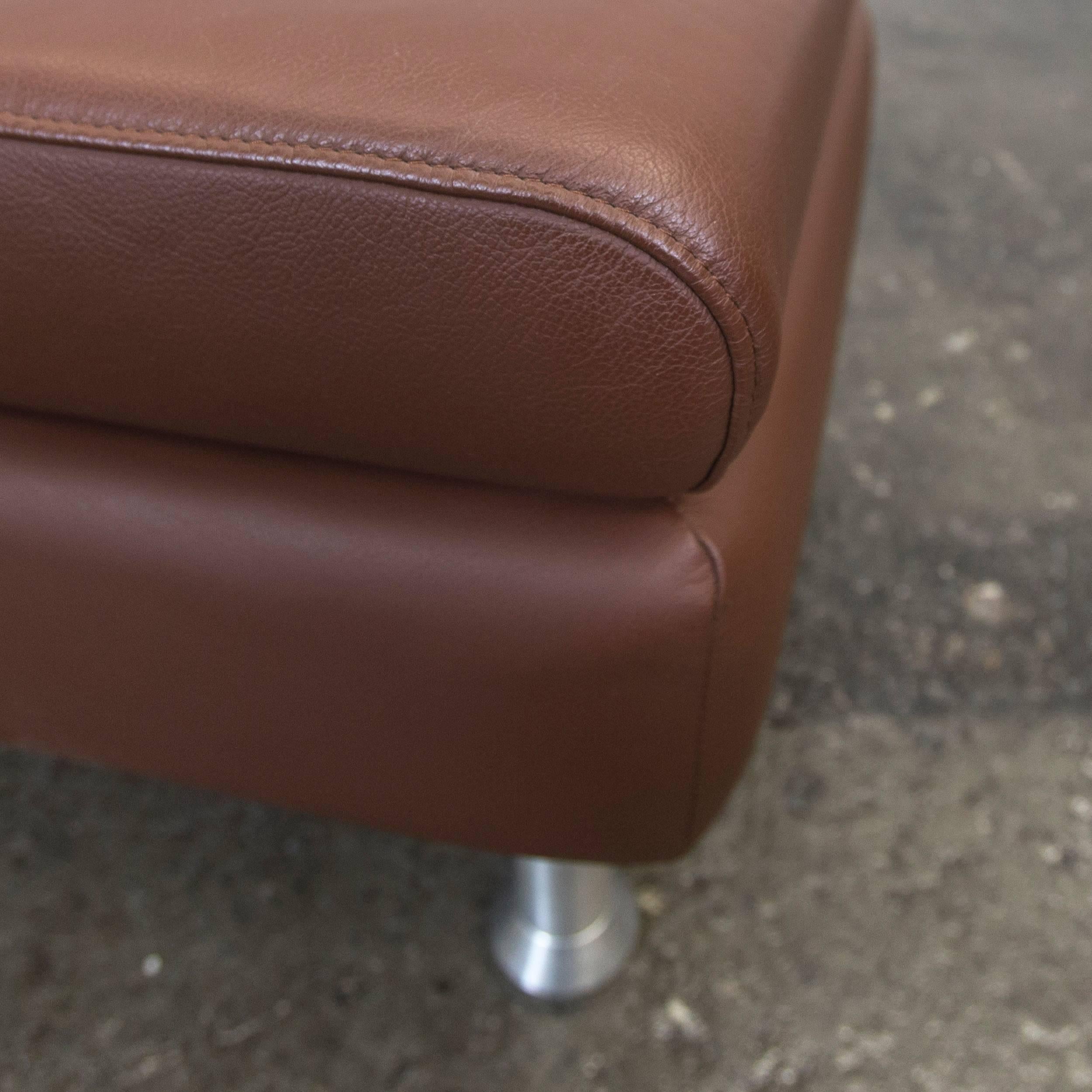 Contemporary Designer Leather Footstool Brown Pouff Oneseater Modern