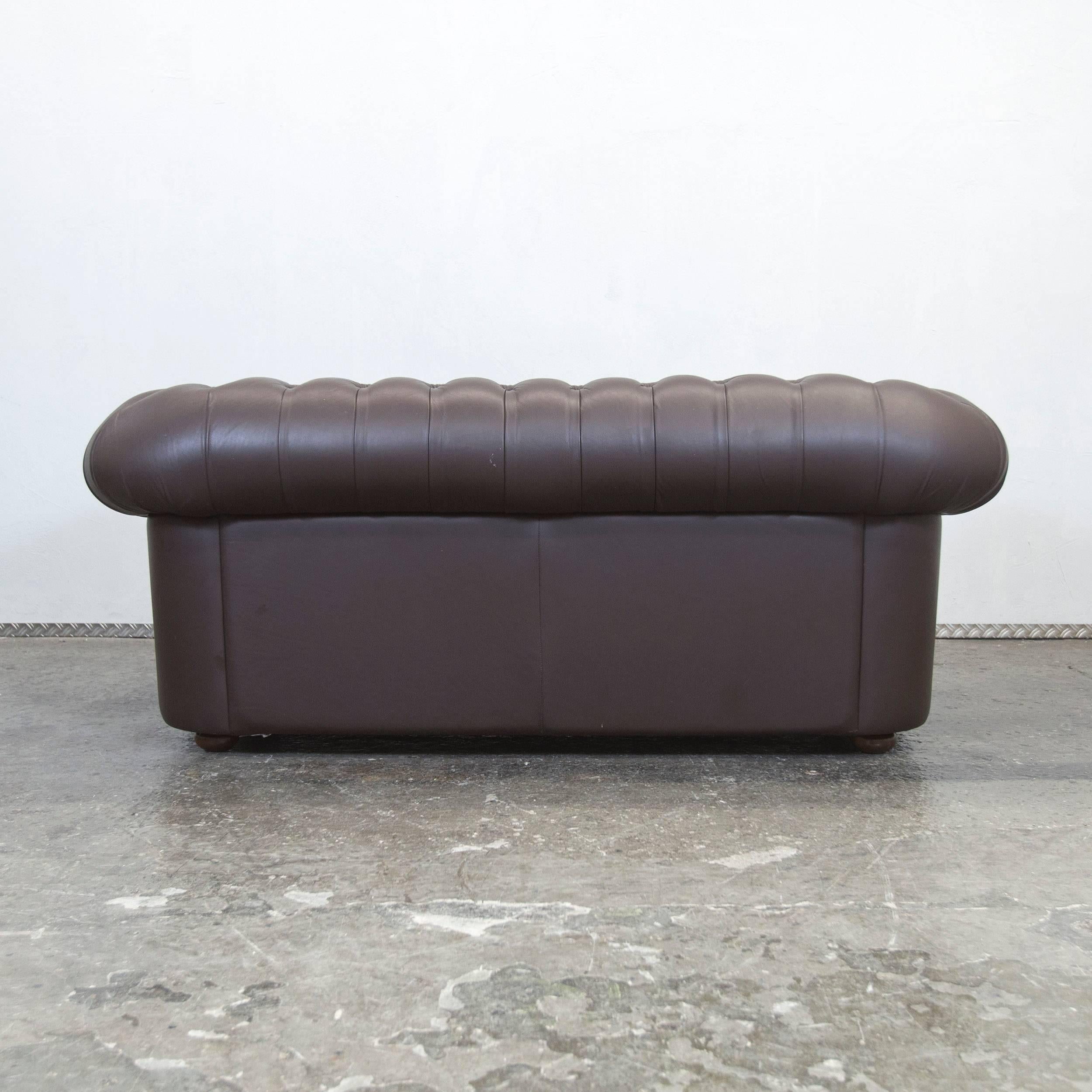 Calia Chesterfield Sofa Brown Leather Three-Seat Couch Vintage Retro 4