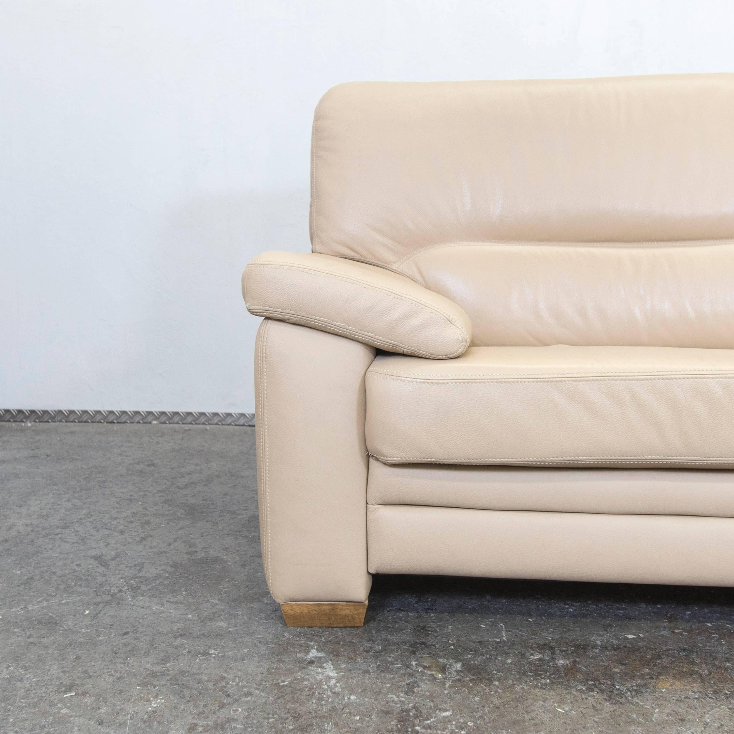 European Designer Sofa Beige Leather Three-Seat Couch Modern