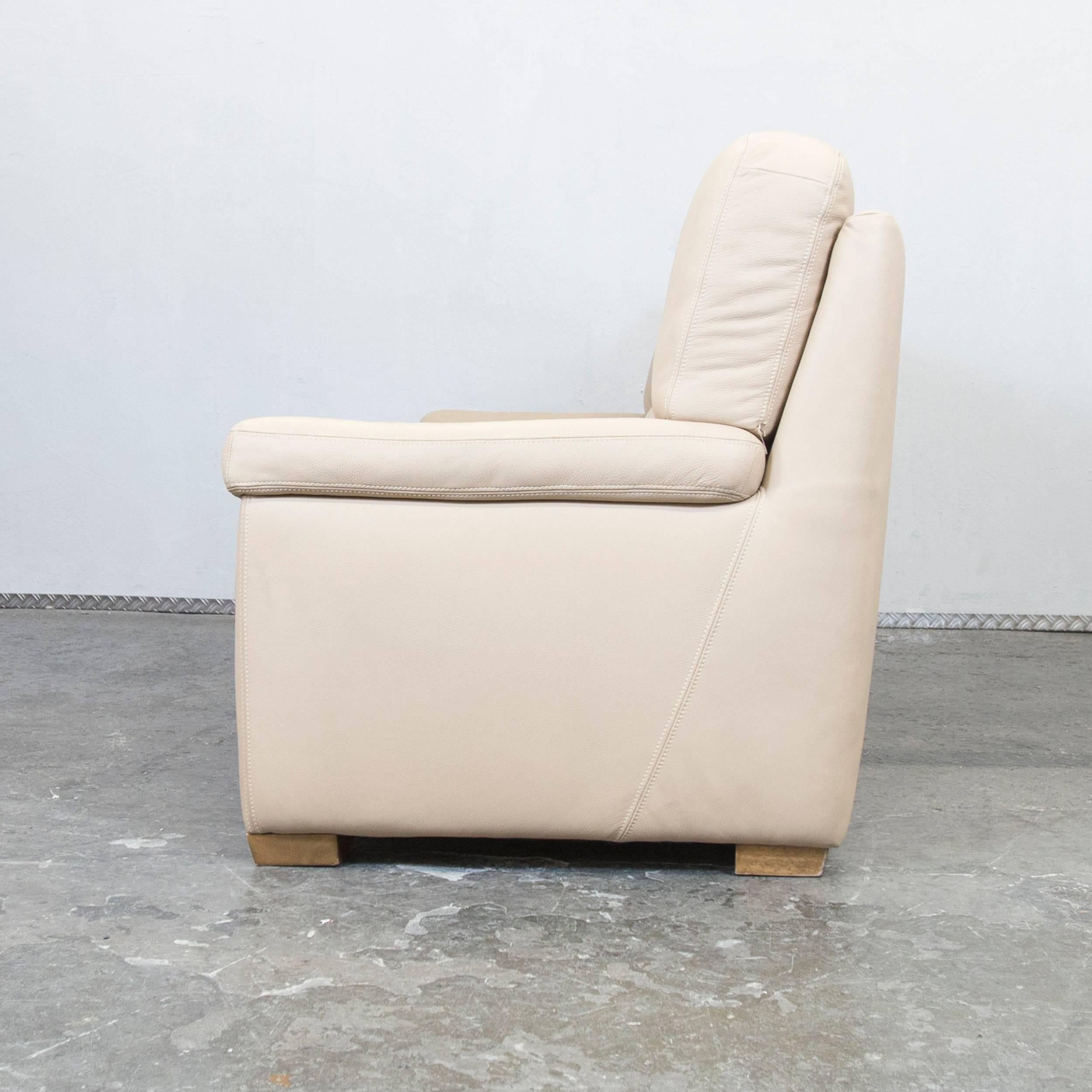 Designer Sofa Beige Leather Three-Seat Couch Modern 1