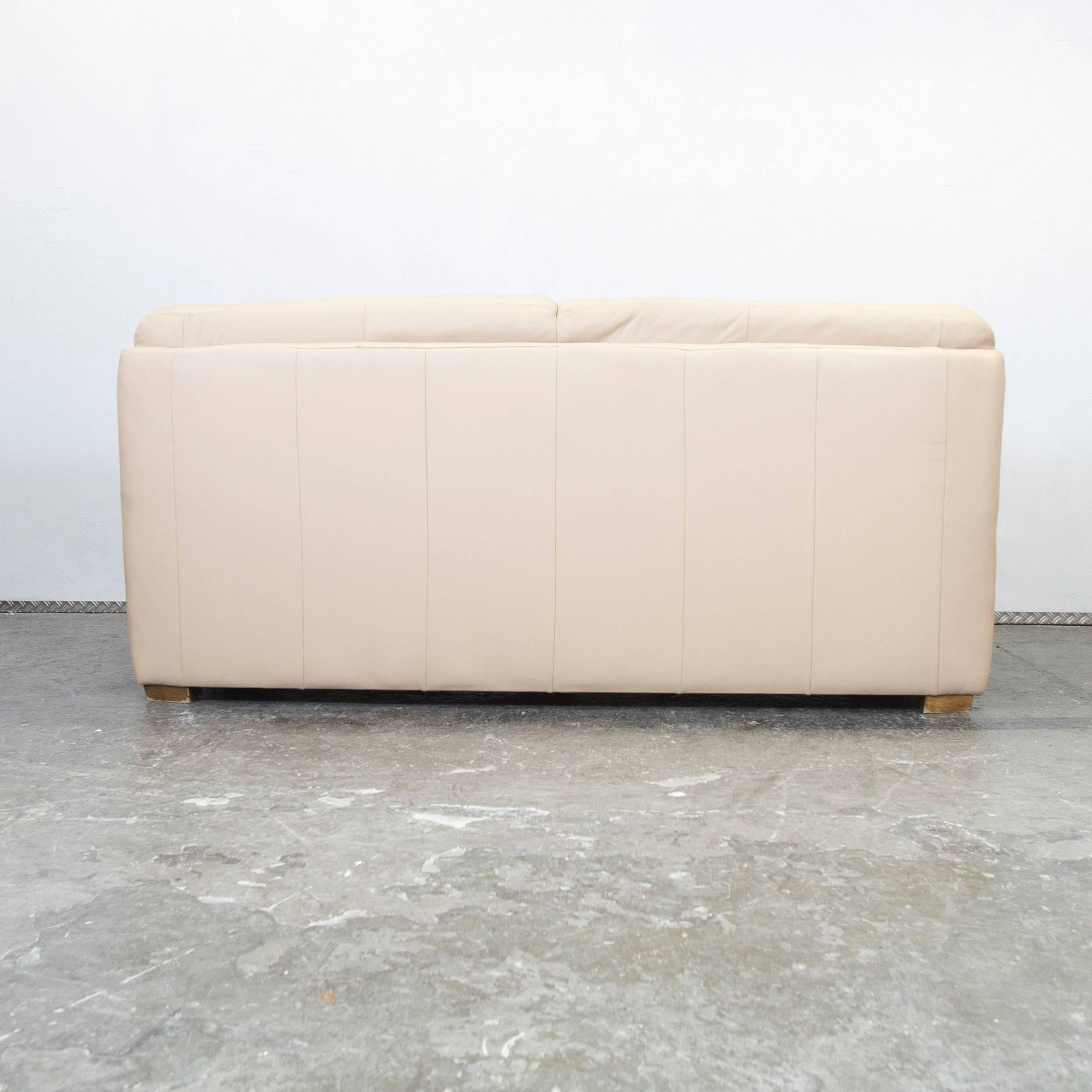 Designer Sofa Beige Leather Three-Seat Couch Modern 2