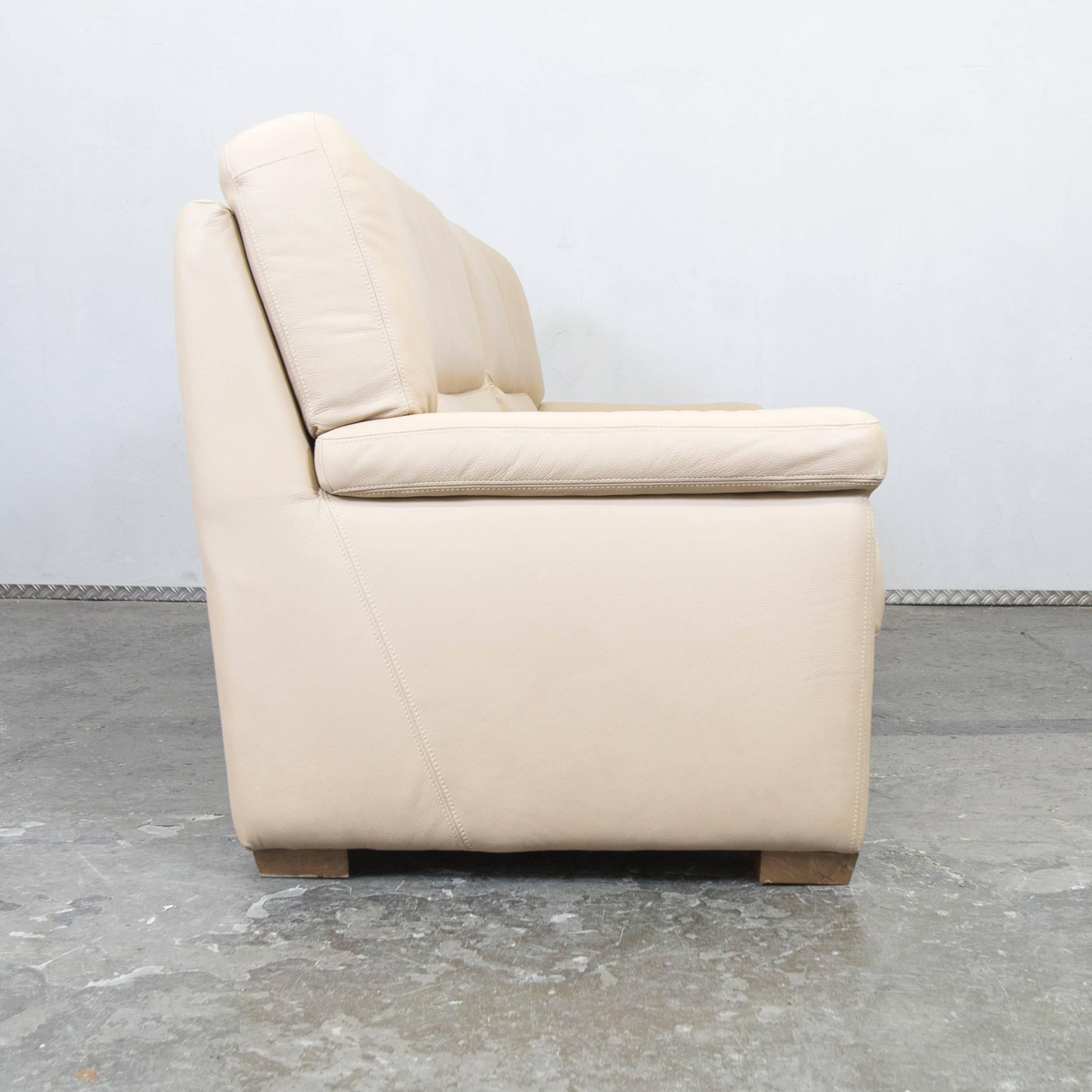 Designer Sofa Beige Leather Three-Seat Couch Modern 3