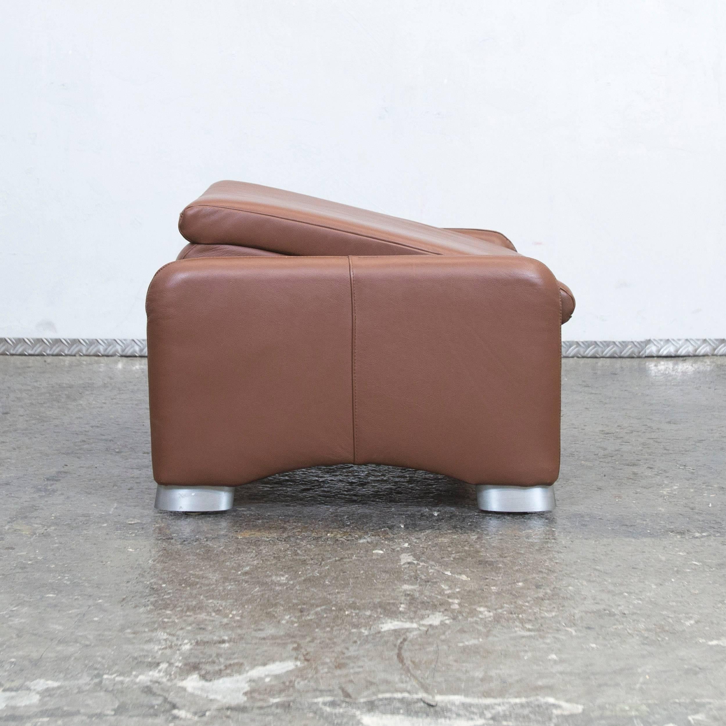 German Hülsta Designer Footstool Pouff Brown Leather Function Couch Modern