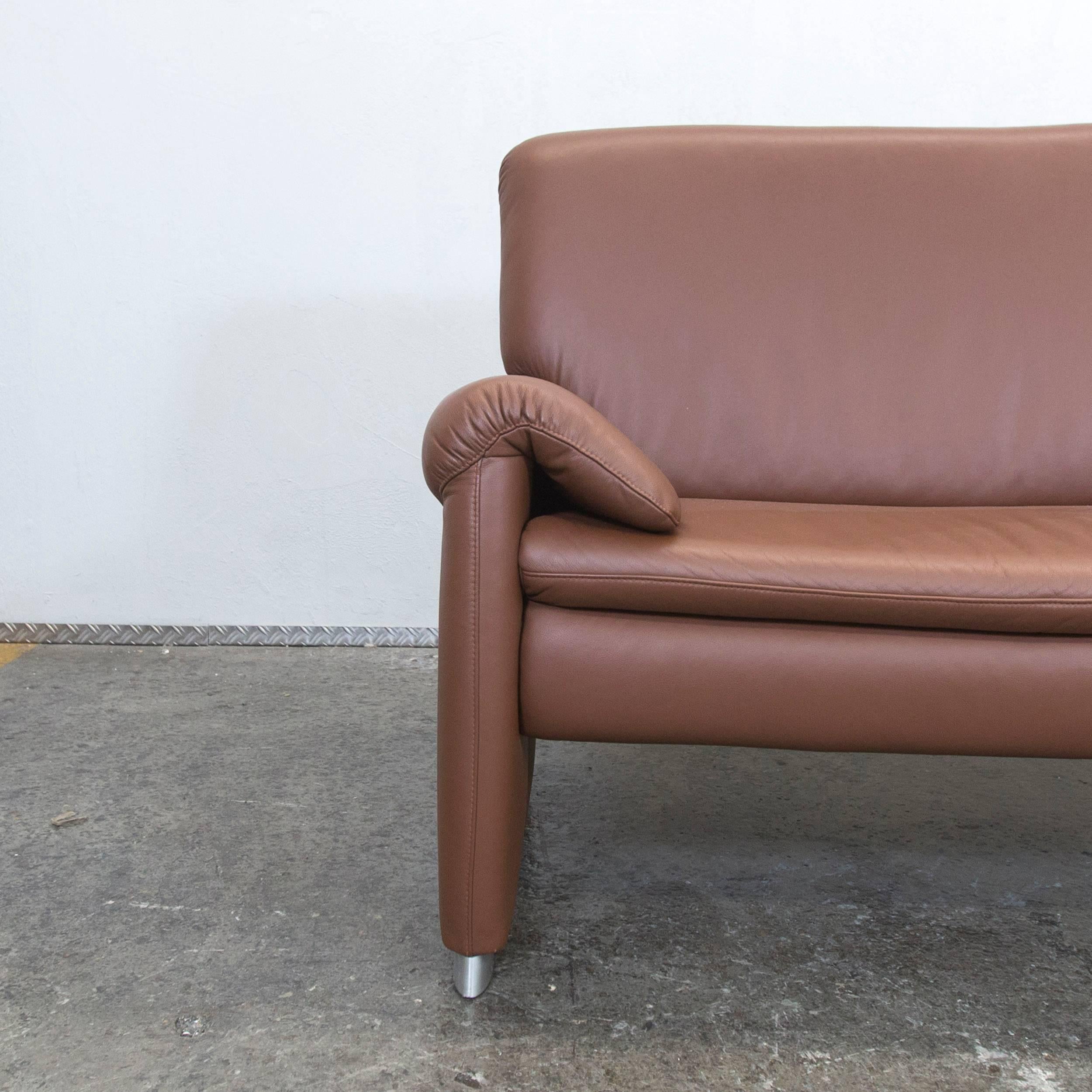 German Hülsta Designer Sofa Brown Leather Three-Seat Couch Modern