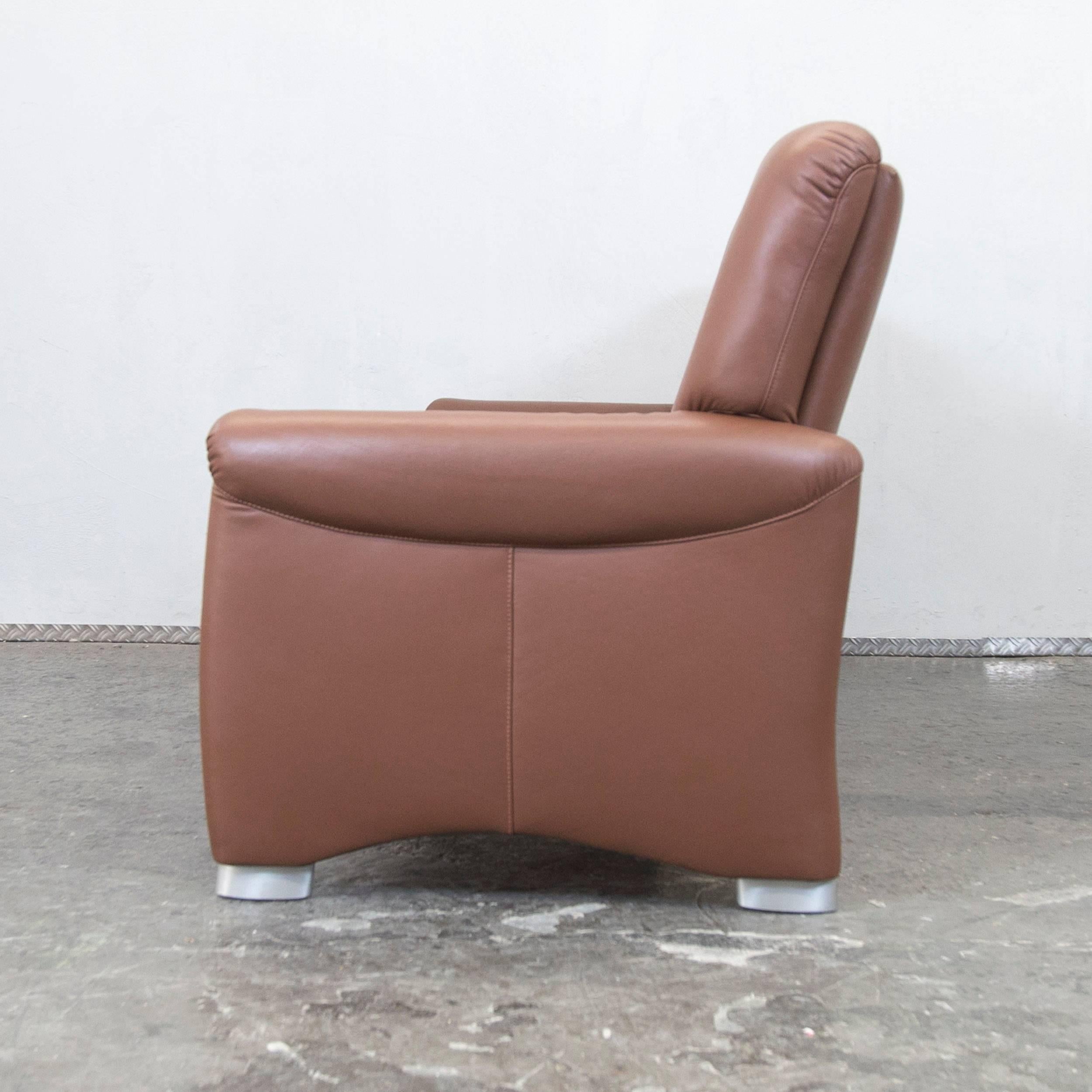 Hülsta Designer Sofa Brown Leather Three-Seat Couch Modern 1