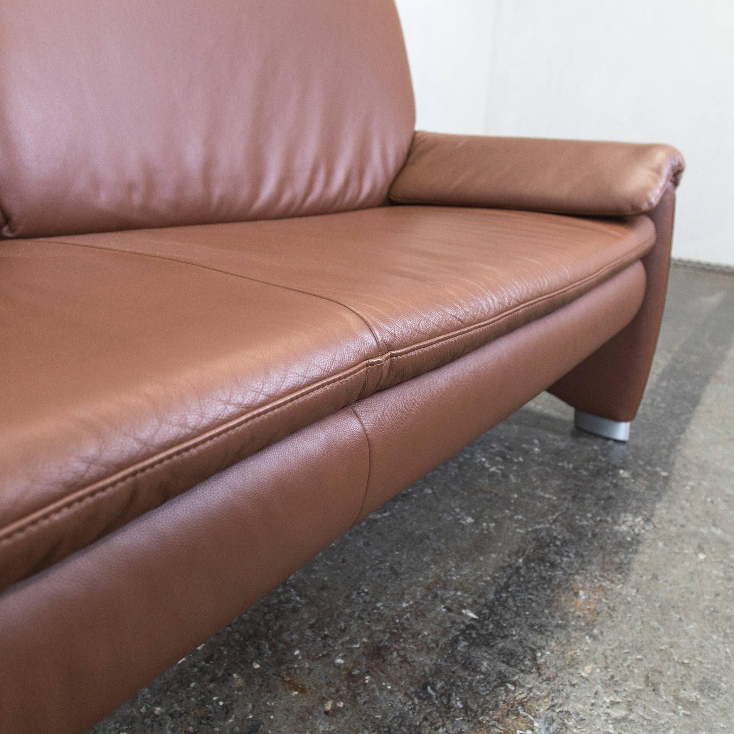Contemporary Hülsta Designer Sofa Brown Leather Three-Seat Couch Modern